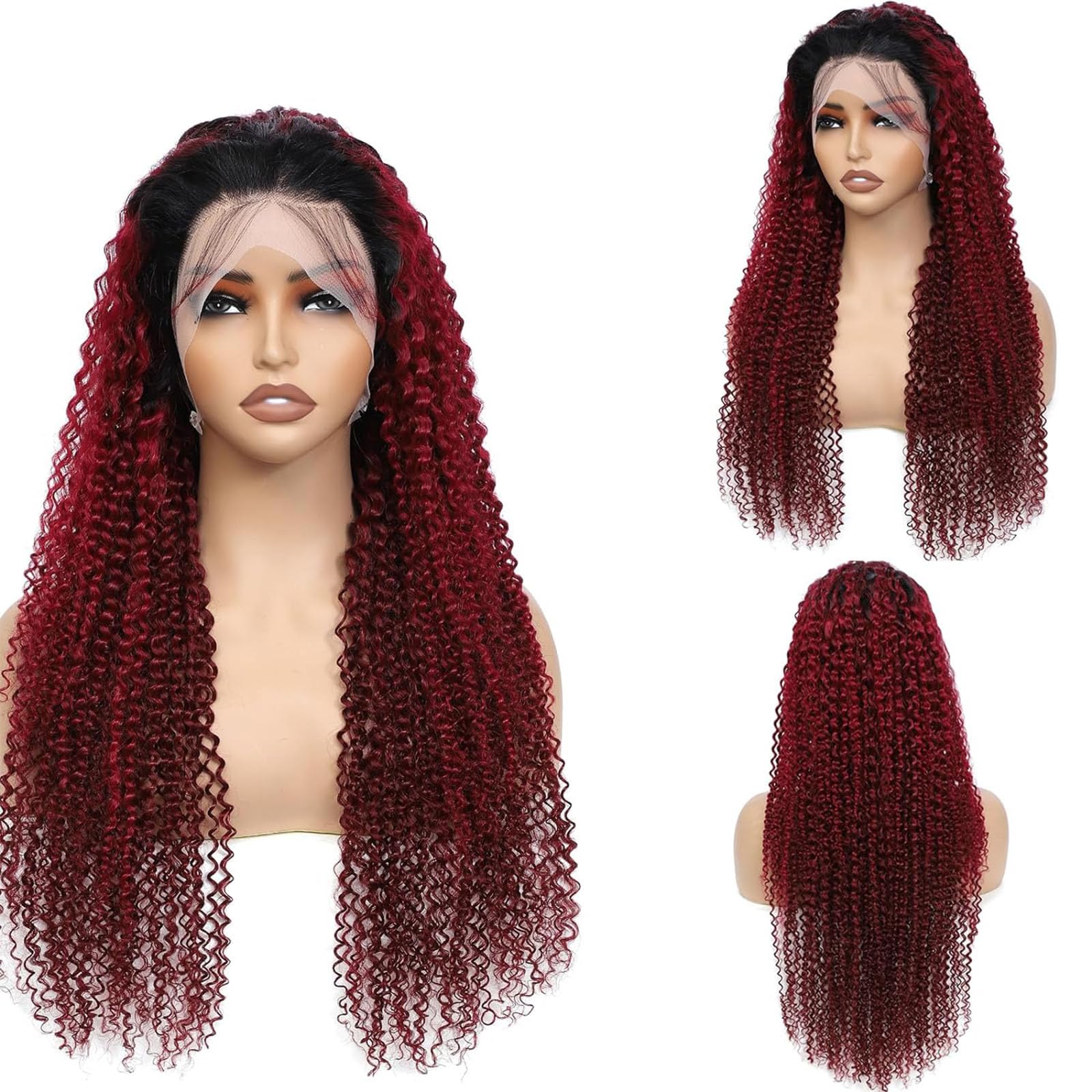 5x5 Ombre Burgundy 99J Deep Wave Lace Front Human Hair Wig - 200% Density HD Lace for Natural Look | Perfect for Cosplay, Daily Wear & Special Occasions