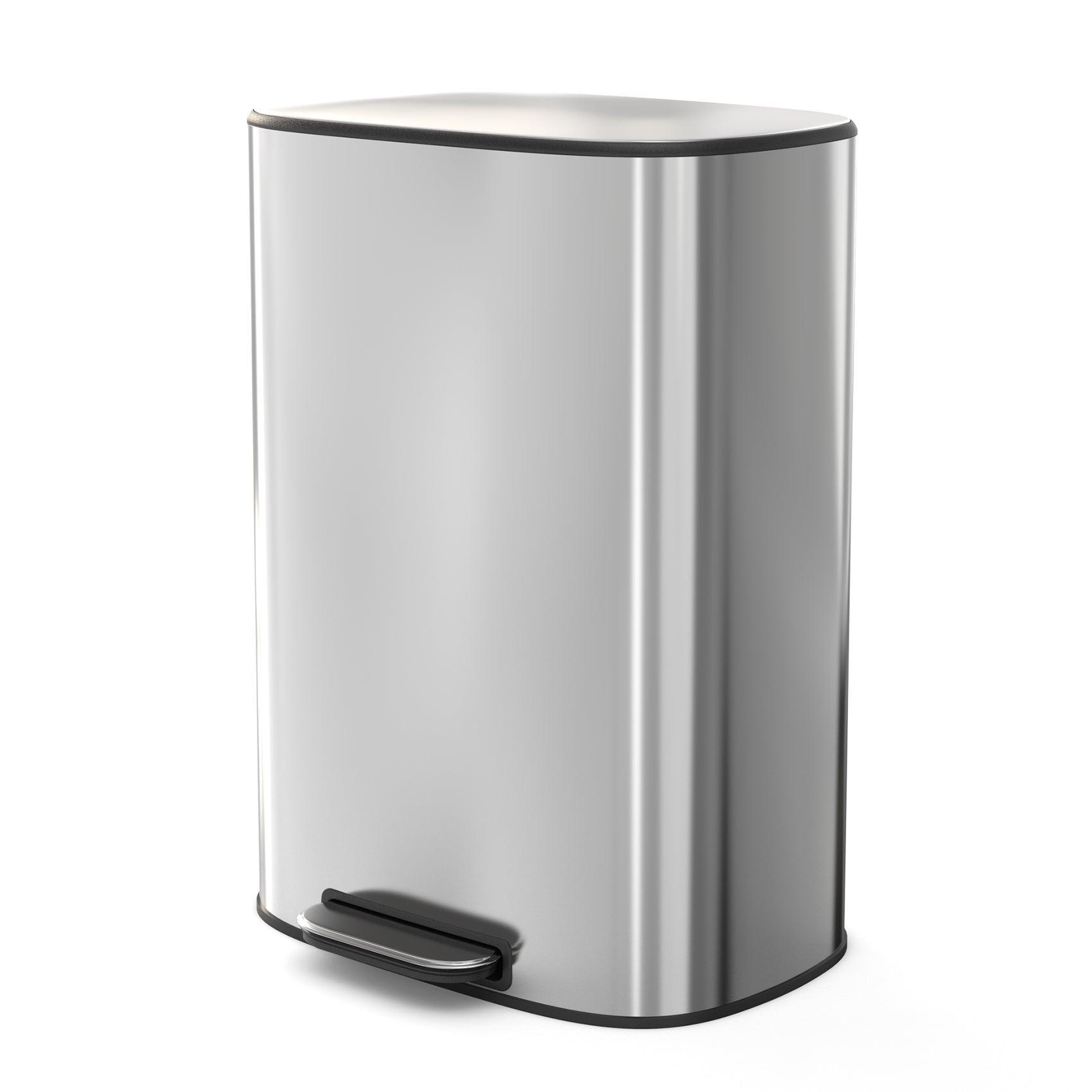 13 Gallon 50L Stainless Steel Step Trash Can with Soft Close Lid - Hands-Free Foot Pedal Kitchen Garbage Bin for Home, Office & Restaurant Use