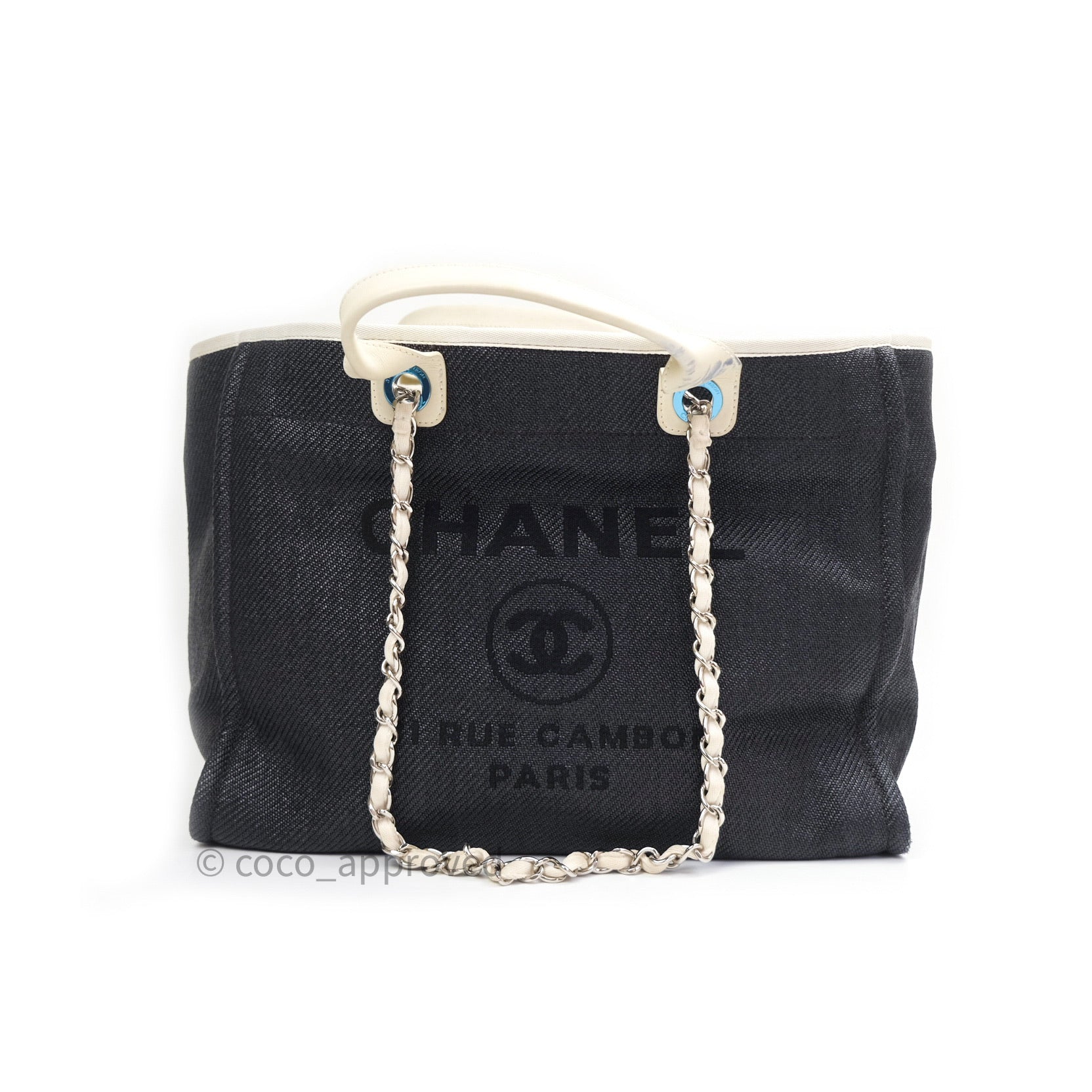 Chanel Canvas Large Deauville Tote Bag Dark Grey with Ivory Handle - Luxury Designer Tote for Women, Perfect for Work, Travel & Everyday Use