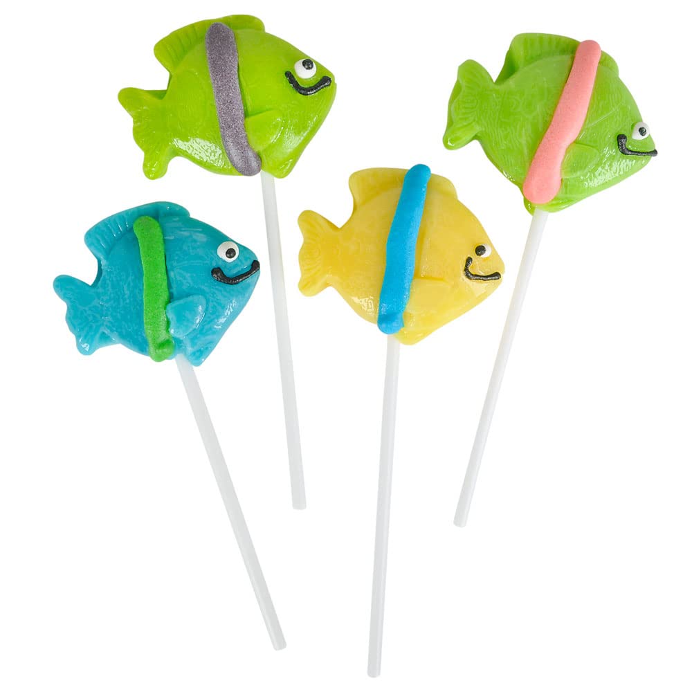 Rhode Island Novelty Tropical Fish Shaped Lollipops - 12 Pack Colorful Candy for Birthday Parties, Baby Showers & Ocean Theme Events