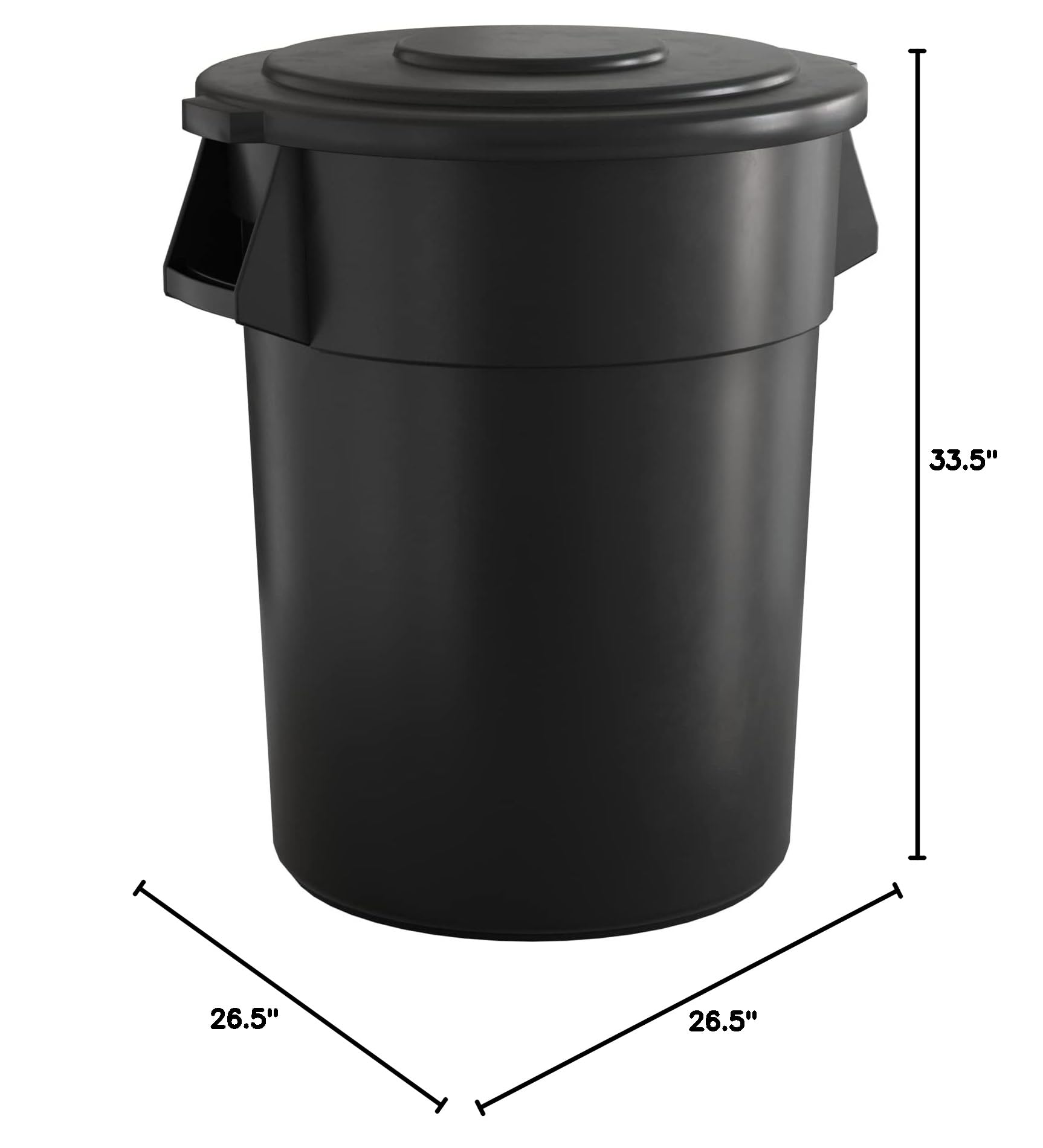 55 Gallon Black Round Commercial Trash Can with Lid - Heavy Duty Outdoor Garbage Bin for Restaurants, Offices & Schools - Durable Waste Container for High Traffic Areas
