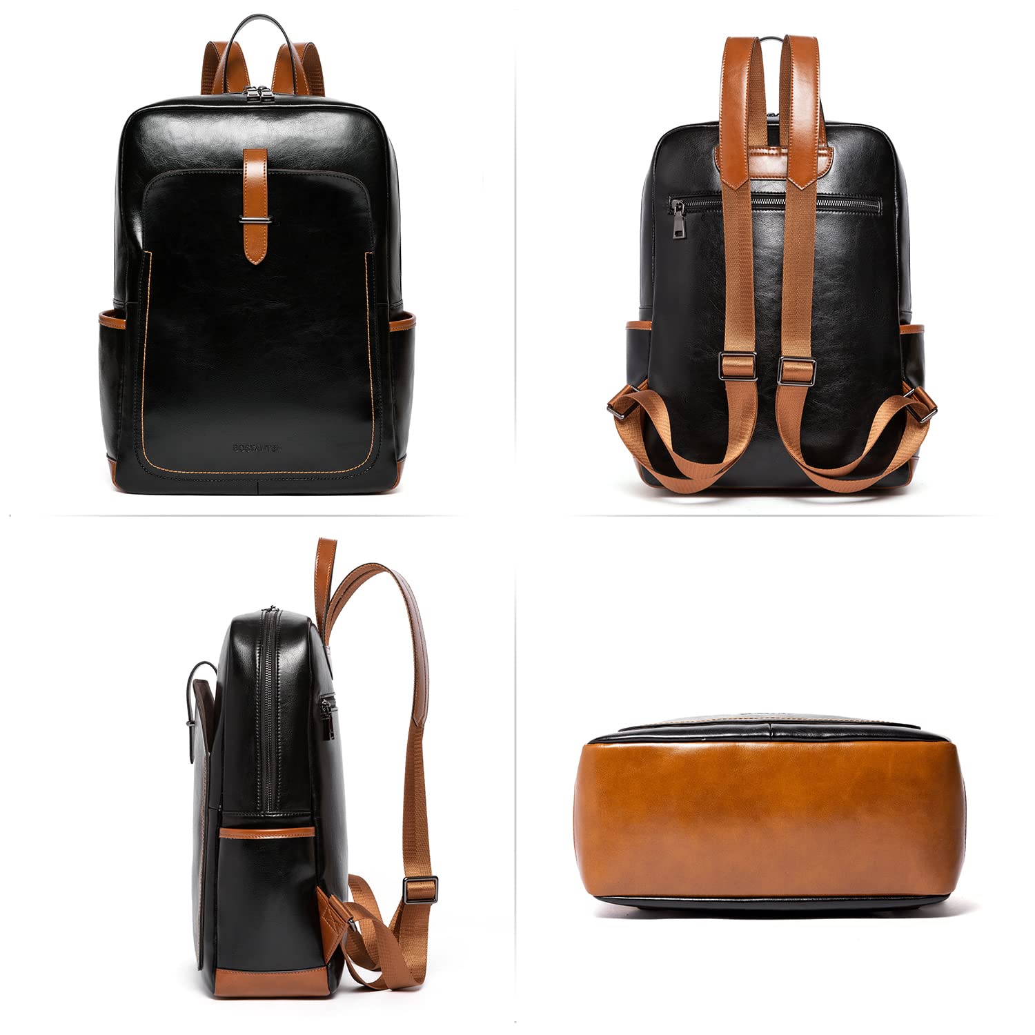 BOSTANTEN Genuine Leather Laptop Backpack for Women - 15.6 Inch Stylish Computer Bag, College Backpack, Work & Travel Purse (Black-Brown) - Perfect for Business Trips, Commuting & School Use