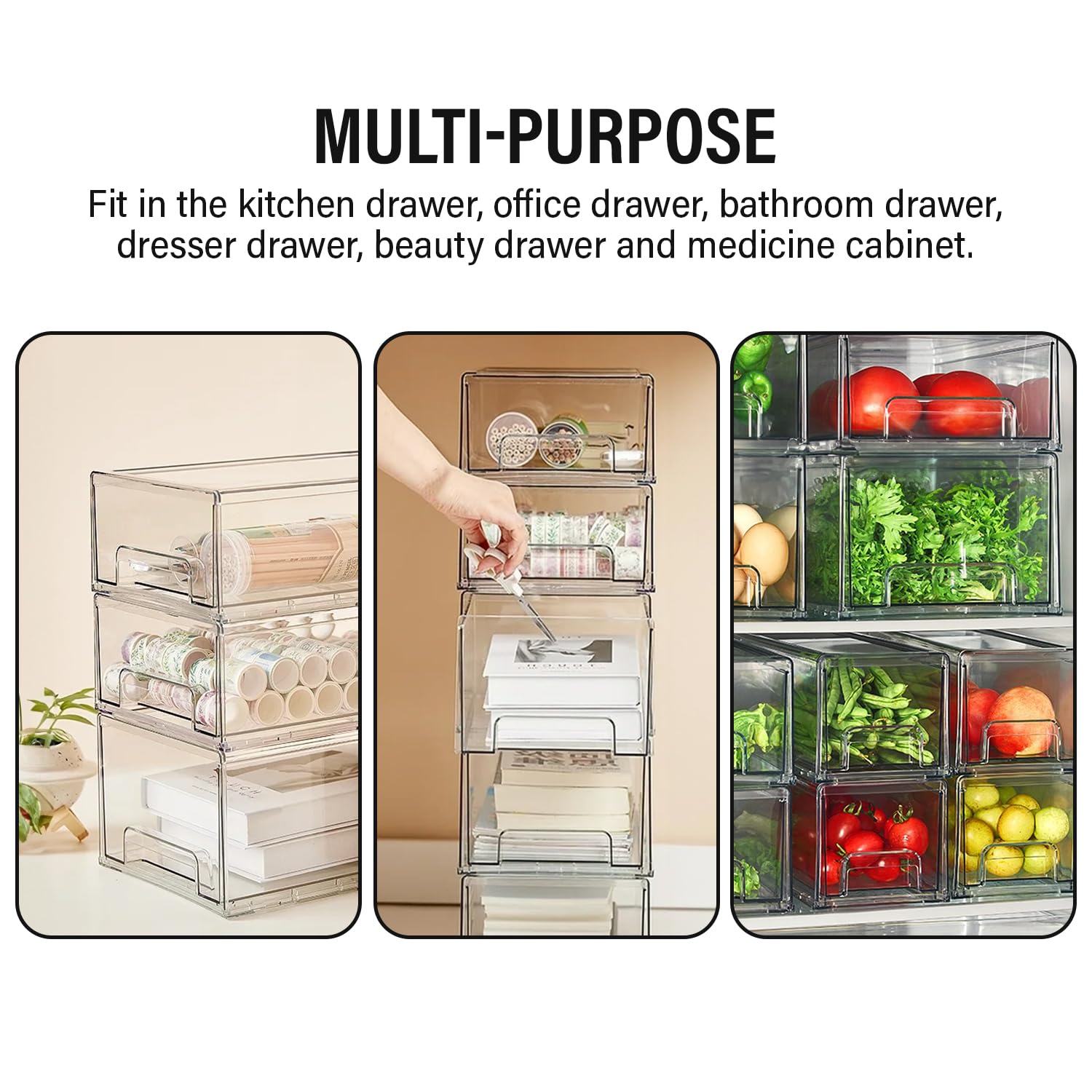 Clear Plastic Storage Drawer Organizer Bins - Versatile Kitchen, Pantry & Fridge Organization Solutions for Efficient Home Storage and Decluttering