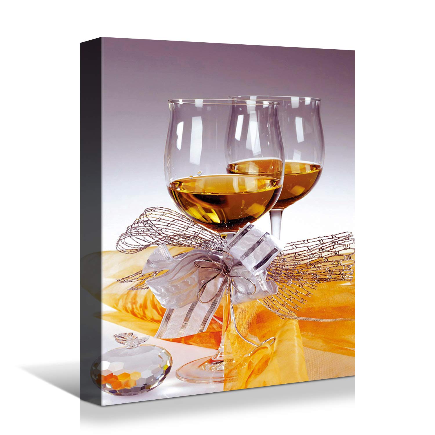 Looife 32x48 Inch Kitchen Wine Bottle Canvas Wall Art - Whiskey Cup with Bow-Knot Picture Prints, Modern Art Deco Wall Decor for Dining Room, Bar & Home - Perfect for Wine Lovers & Entertaining Guests