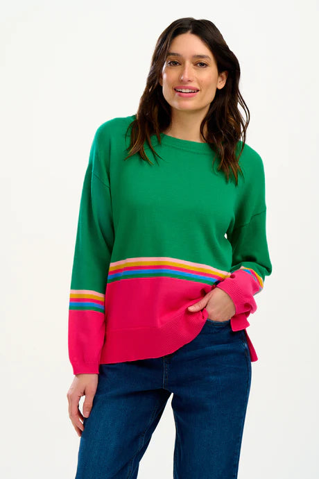 Moana Jumper Sweater - Green & Prism Color Block Pullover for Women | Cozy Winter Fashion, Casual Outfit, Disney Inspired Style