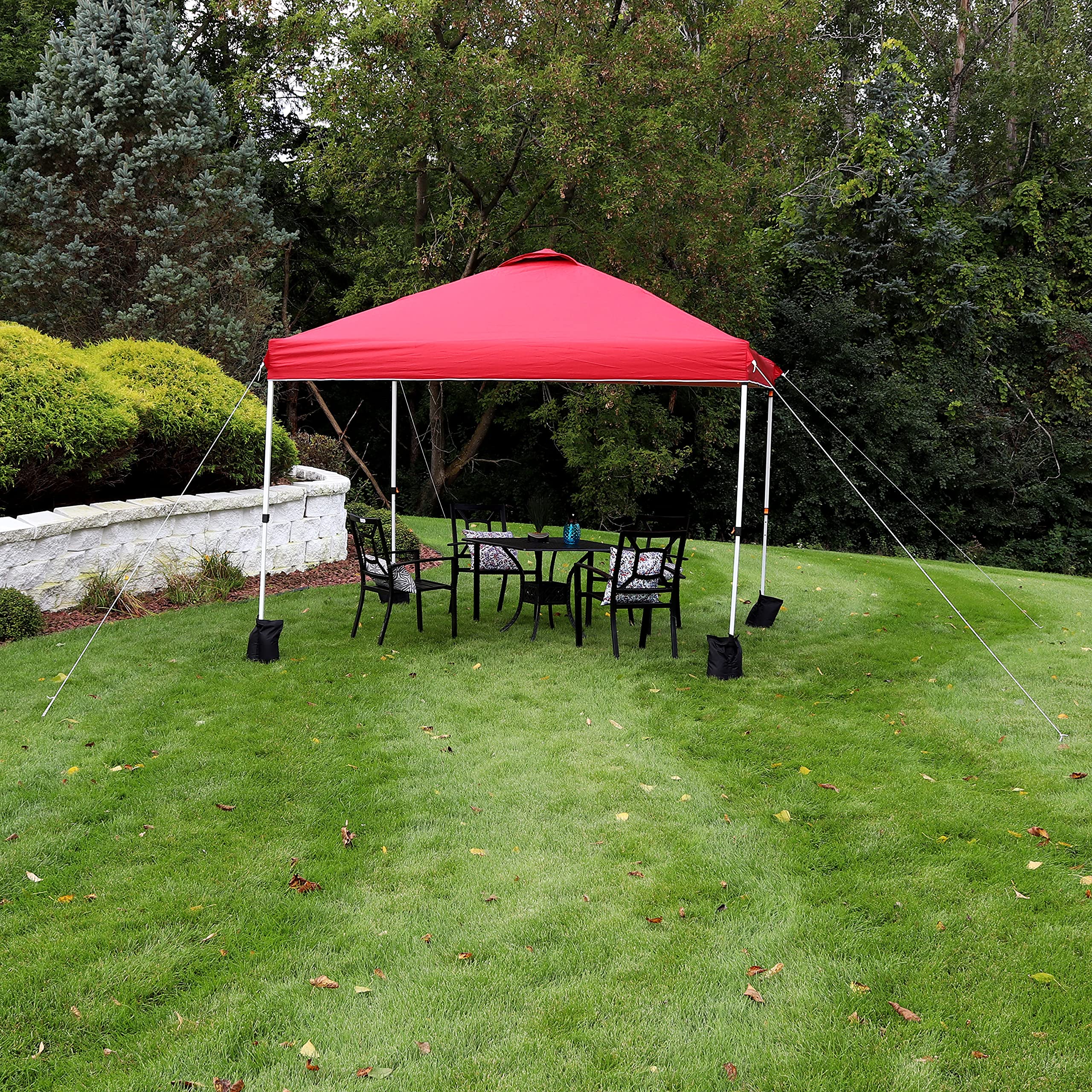 Sunnydaze 10x10 Foot Premium Pop-Up Canopy Tent with Rolling Carry Bag & Sandbags - Straight Leg Folding Shade Shelter - Red - Perfect for Outdoor Events, Beach, Camping, Picnics, and Backyard Parties