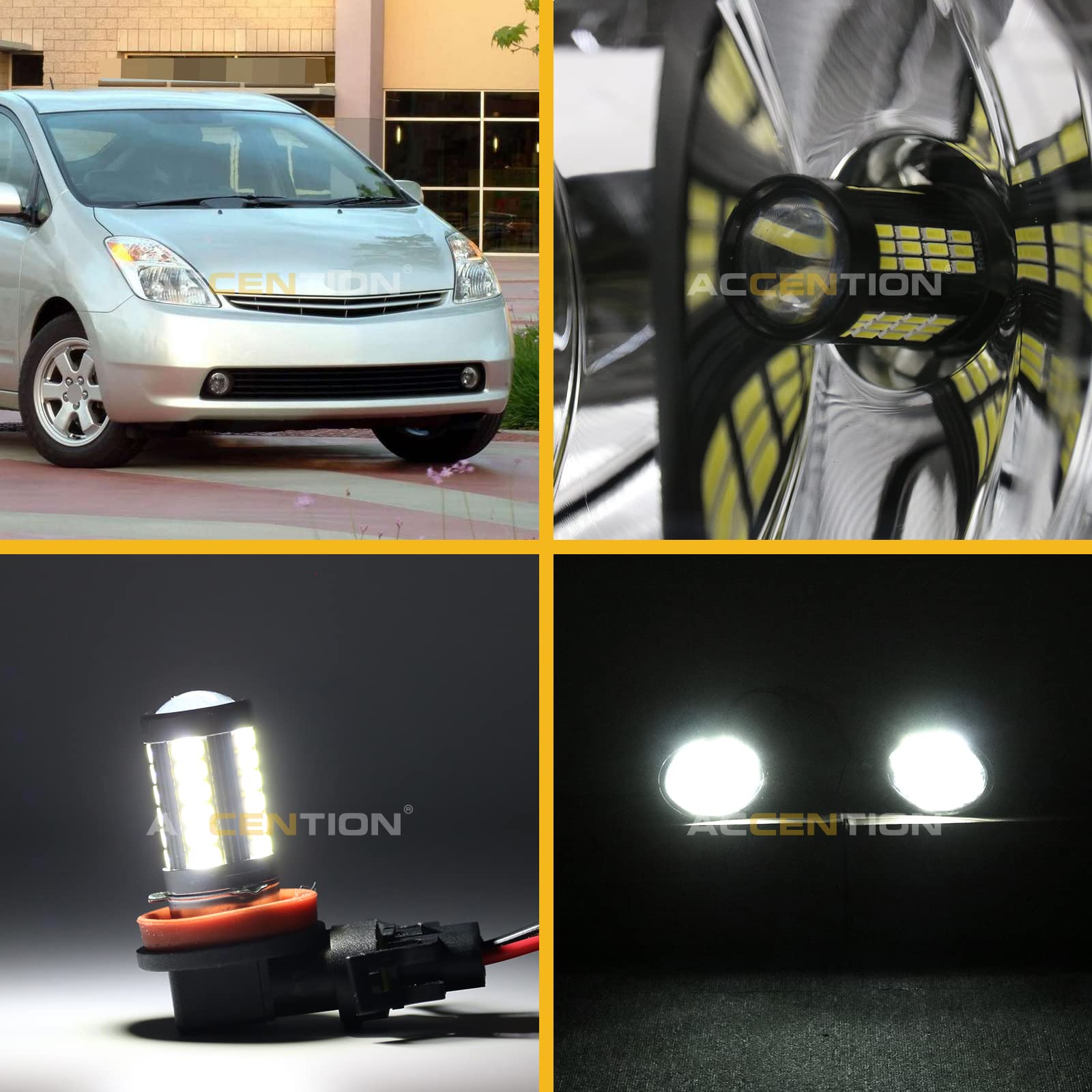 Toyota Prius 2004-2009 LED Fog Lights Kit - Front Bumper Fog Lamps with Wiring Harness (Part# 81221-52070, 81211-52070) - Waterproof DRL Daytime Running Lights for Enhanced Visibility in Rainy/Foggy Weather
