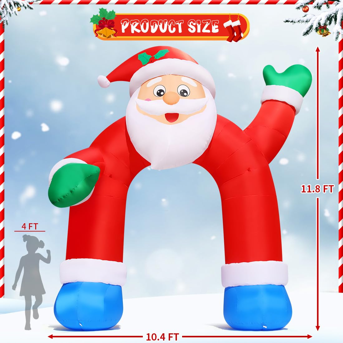 COMIN 11.8 FT Christmas Inflatable Santa Claus Arch with Built-in LED Lights - Outdoor/Indoor Holiday Yard Decoration for Xmas Party, Lawn & Garden Decor | Perfect for Front Yard Displays, Holiday Gatherings & Seasonal Festivities