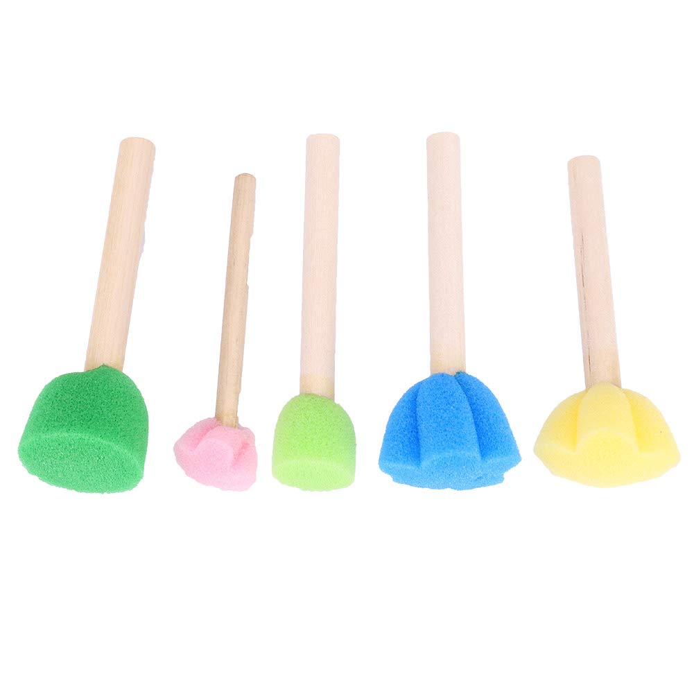 5-Piece Round Sponge Brushes for DIY Painting - Colorful Mini Sponge Stamp Brushes with Wooden Handles - Perfect for Kids Art Projects, Canvas Painting & Craft Supplies