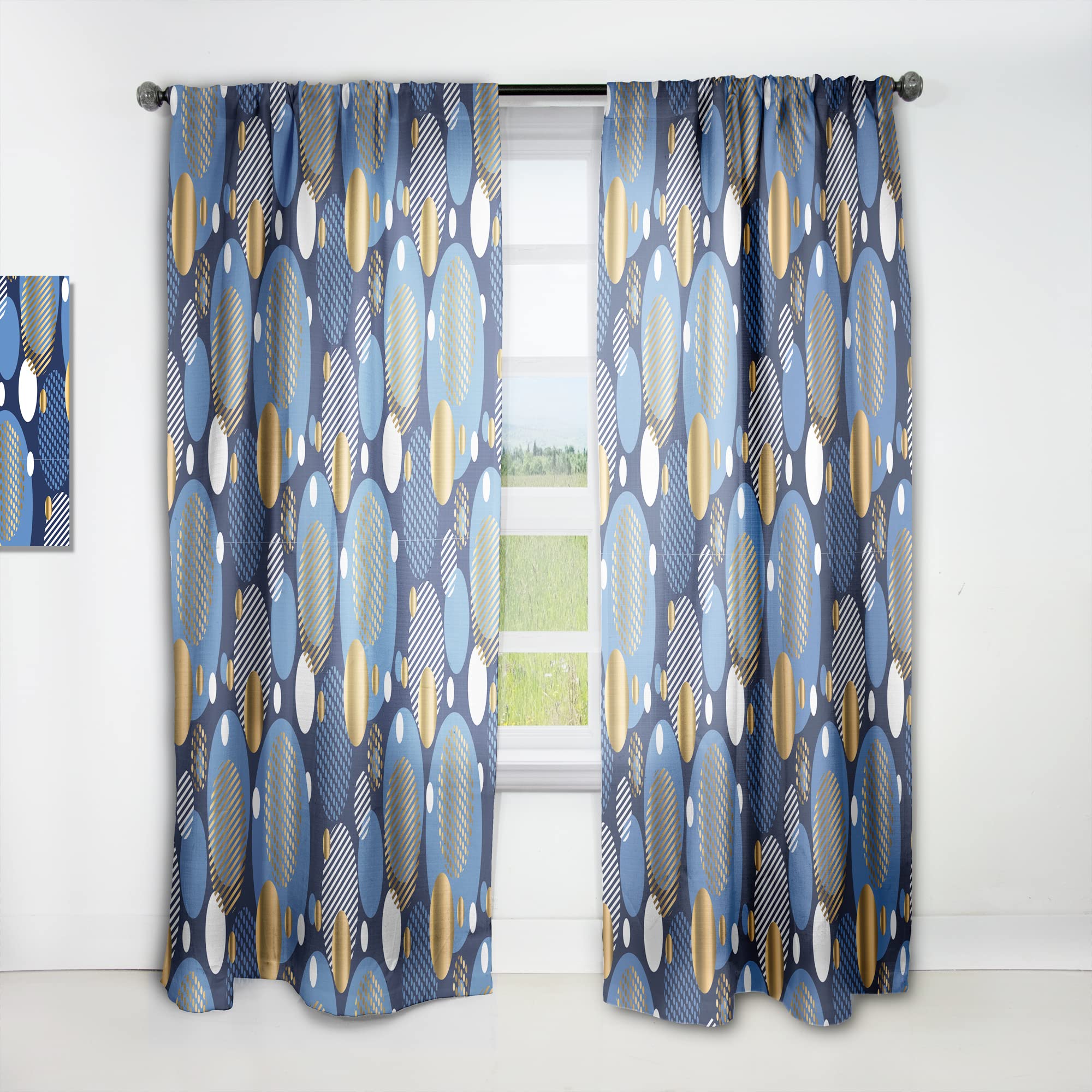 DesignQ Circular Abstract Retro Geometric XI Thermal Insulated Curtains - Single Panel 52x120 - Elegant Window Treatments for Bedroom & Living Room - Perfect for Home Decor, Privacy & Light Control