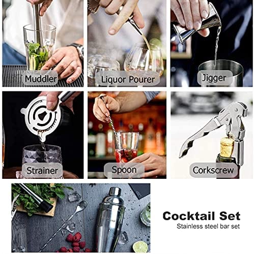 Premium 14-Piece Stainless Steel Bartender Kit with Cocktail Shaker & Bamboo Stand - Complete Bar Tool Set for Home Mixology, Professional Drink Mixing & Party Hosting - Perfect for Home Bars, Cocktail Parties & Bartending Enthusiasts