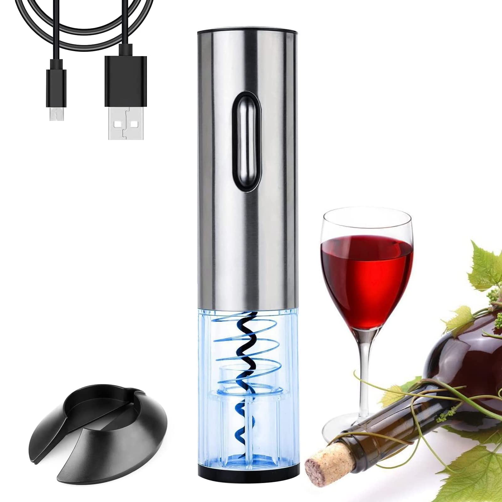 GOSCIEN Rechargeable Electric Wine Opener - Automatic Cordless Wine Bottle Corkscrew with Foil Cutter & USB Charging Cable | Stainless Steel Wine Accessories for Home, Parties & Gifts
