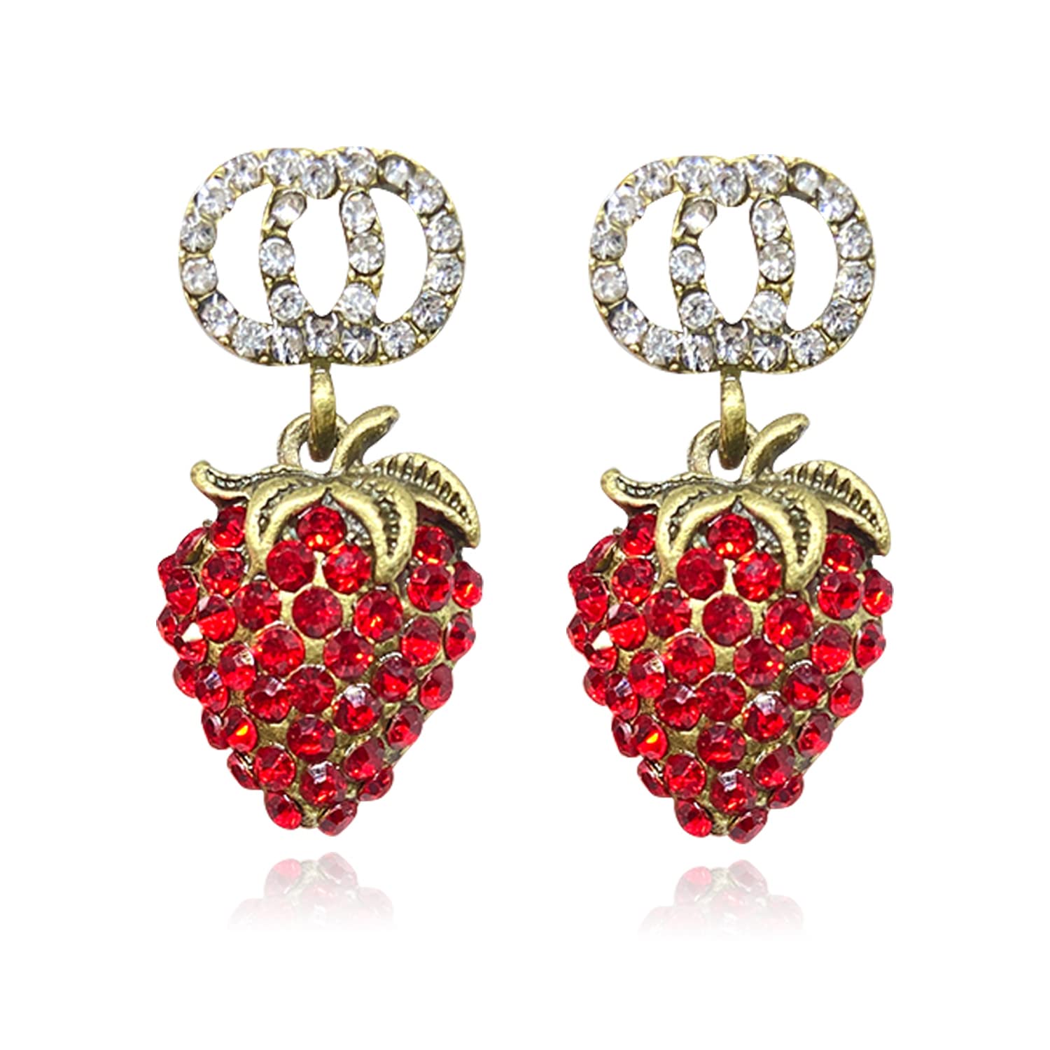 925 Sterling Silver Red Strawberry Stud Earrings with Cubic Zirconia - Cute Fruit Drop Dangle Earrings for Women & Girls - Perfect Jewelry Gift for Birthday, Valentine's Day & Everyday Wear