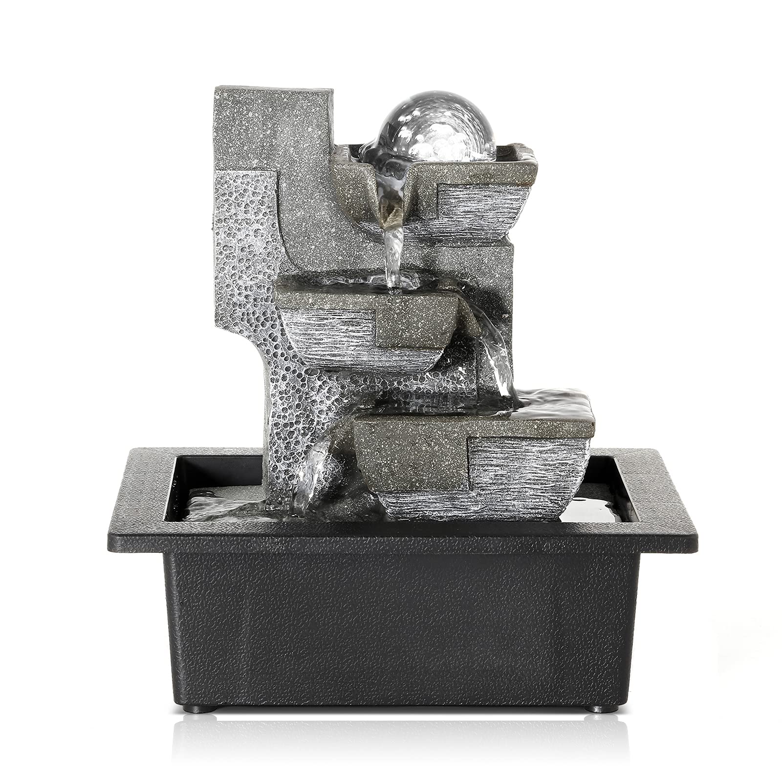 Dyna-Living Indoor Tabletop Fountain with LED Lights - Relaxing Waterfall Fountain for Home Decor, Office, Yoga & Meditation Spaces