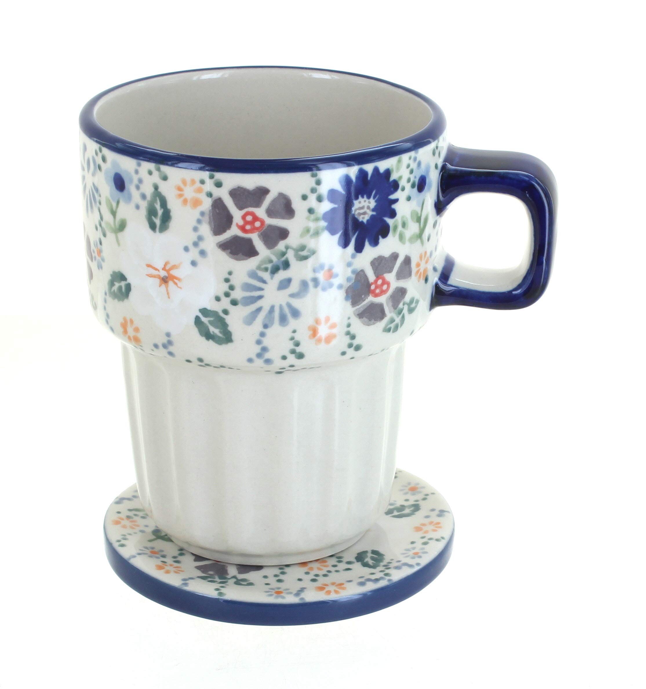 Blue Rose Polish Pottery Carnival Large Mug with Lid - Handmade Ceramic Coffee Cup for Home, Office & Gift - Perfect for Tea, Coffee & Hot Beverages