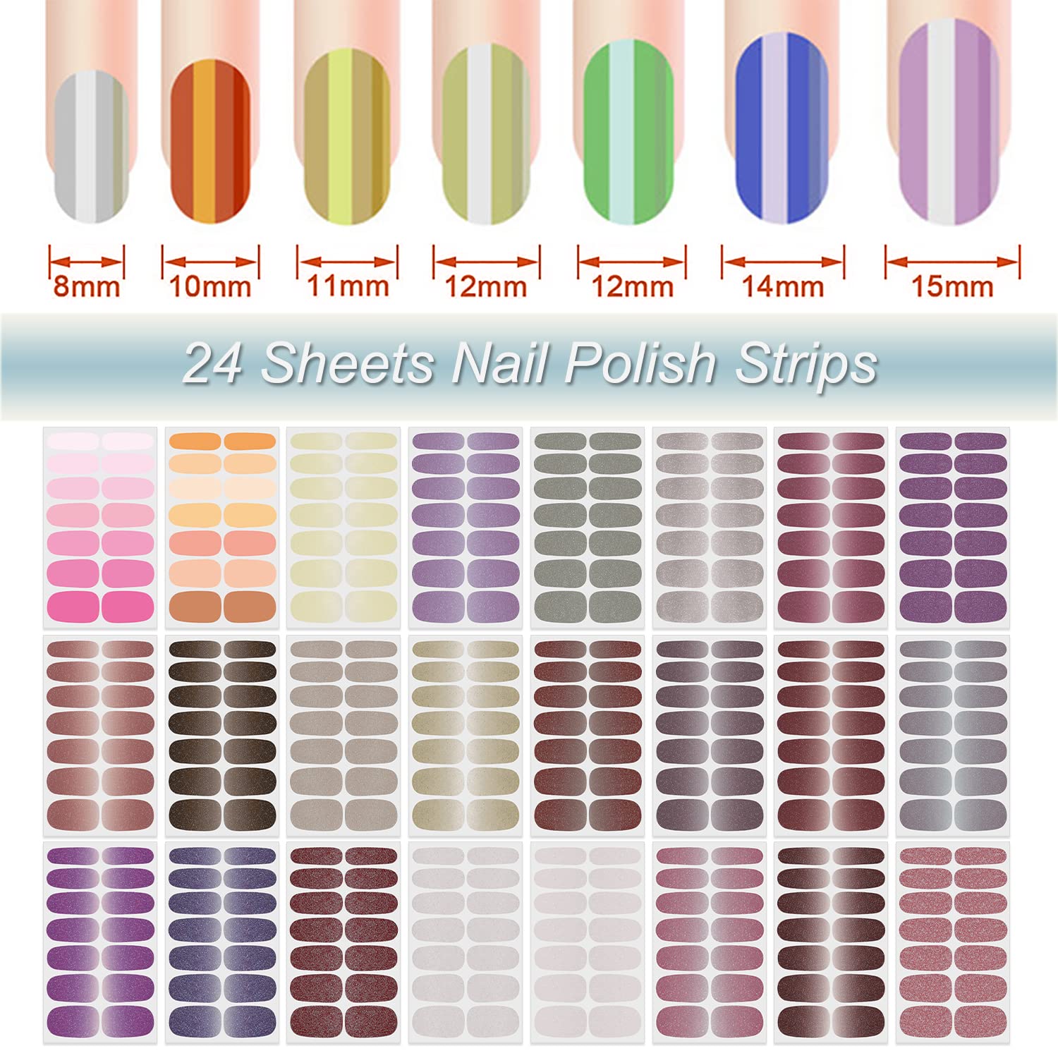 DANNEASY 24 Sheets Glitter Gradient Nail Polish Strips - DIY Full Nail Wraps with Adhesive | Waterproof Nail Stickers for Women & Girls | Includes 1 Nail File & Cuticle Stick | Perfect for Parties, Weddings, and Daily Manicures