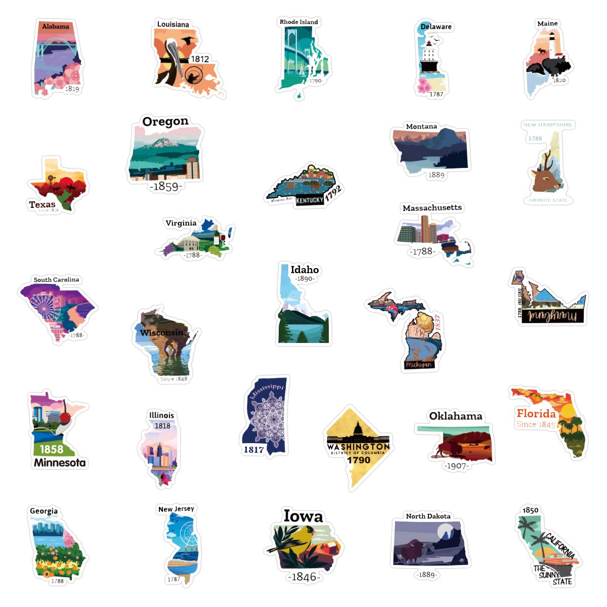 50Pcs USA Map Stickers - Waterproof Vinyl Decals for Water Bottles, Laptops, Phones & Scrapbooks | Fun Travel-Themed Stickers for Kids, Teens & Adults | Perfect for Travel Accessories, School Projects & DIY Crafts