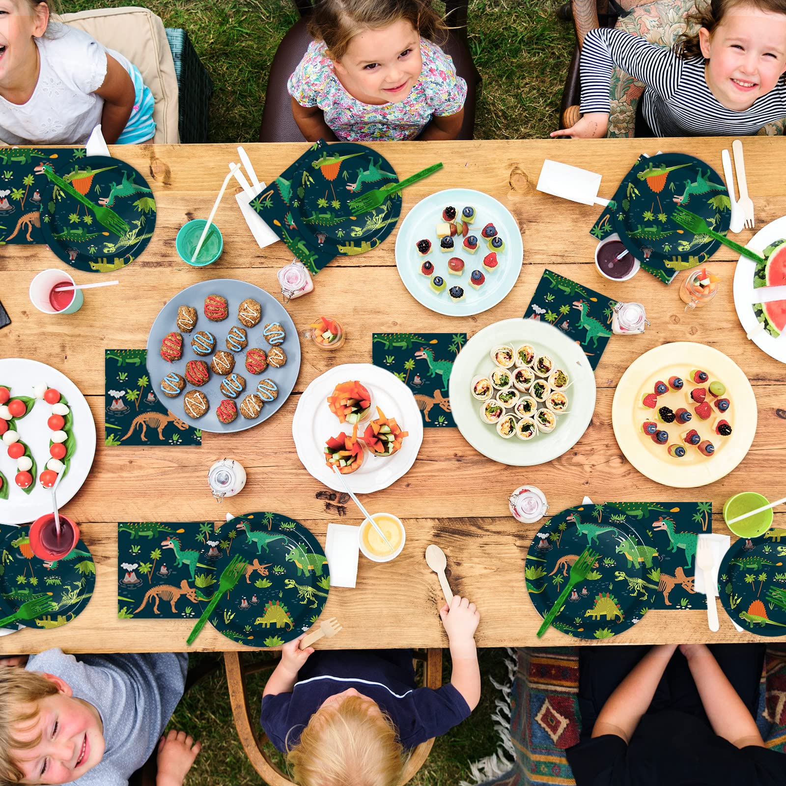 96-Piece Dinosaur Tableware Set - Disposable Dinosaur Plates, Forks & Napkins for Kids Birthday Party - Dino Theme Dinnerware for Boys Shower Decorations - Perfect for Jurassic World Themed Parties & Events (Serves 24 Guests)