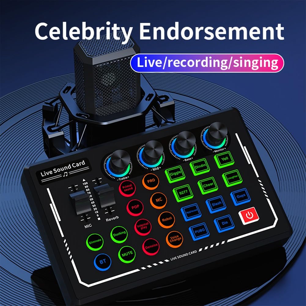 Mkcavne V88 USB Audio Mixer - External Sound Card with Headset Microphone for Live Streaming on PC & Mobile (Black) | Perfect for Podcasting, Gaming & Music Production