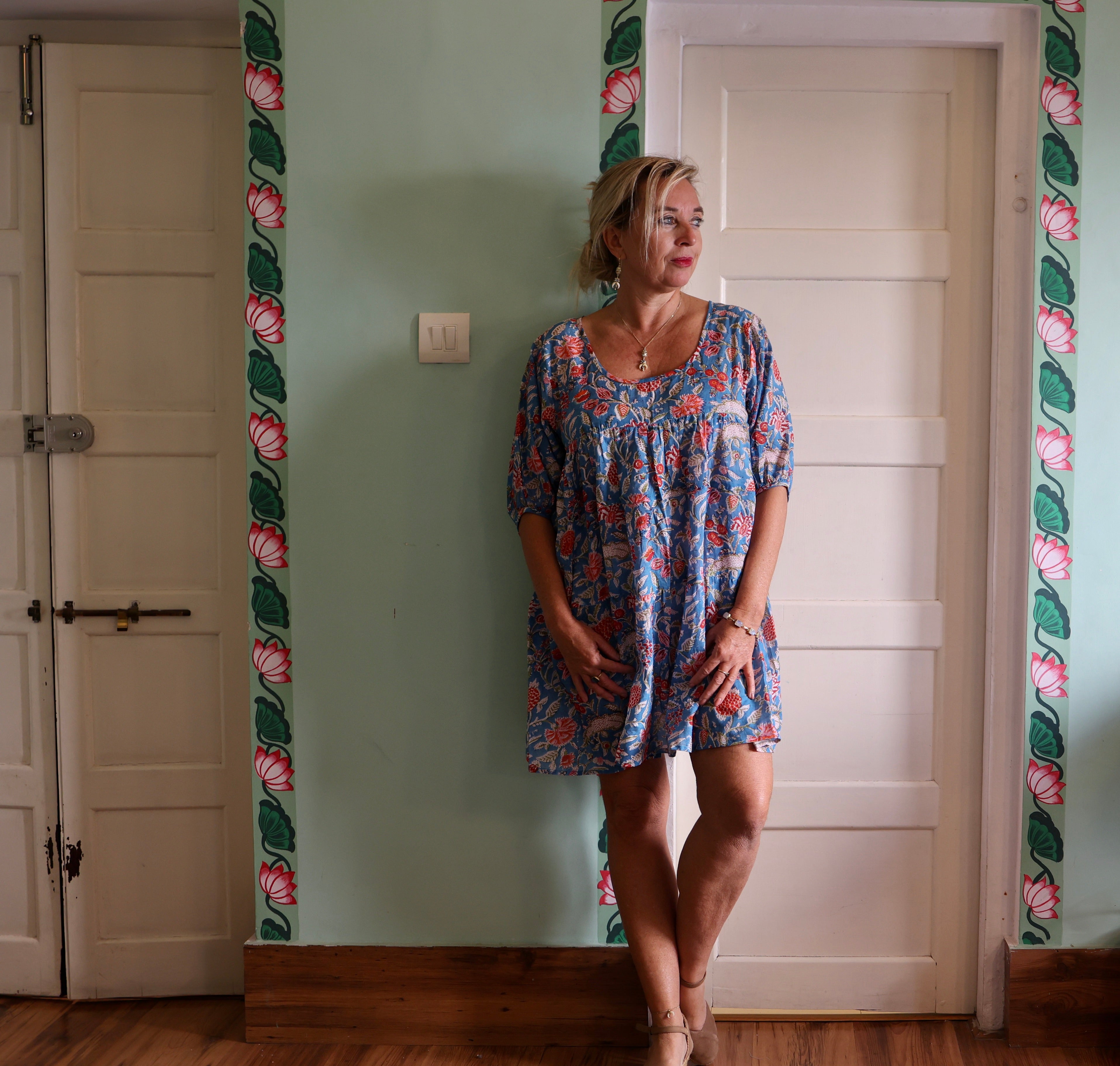 Stylish Paris Block Printed Floral Dress from Ibiza - Perfect for Beach Vacations, Summer Parties & Boho Fashion