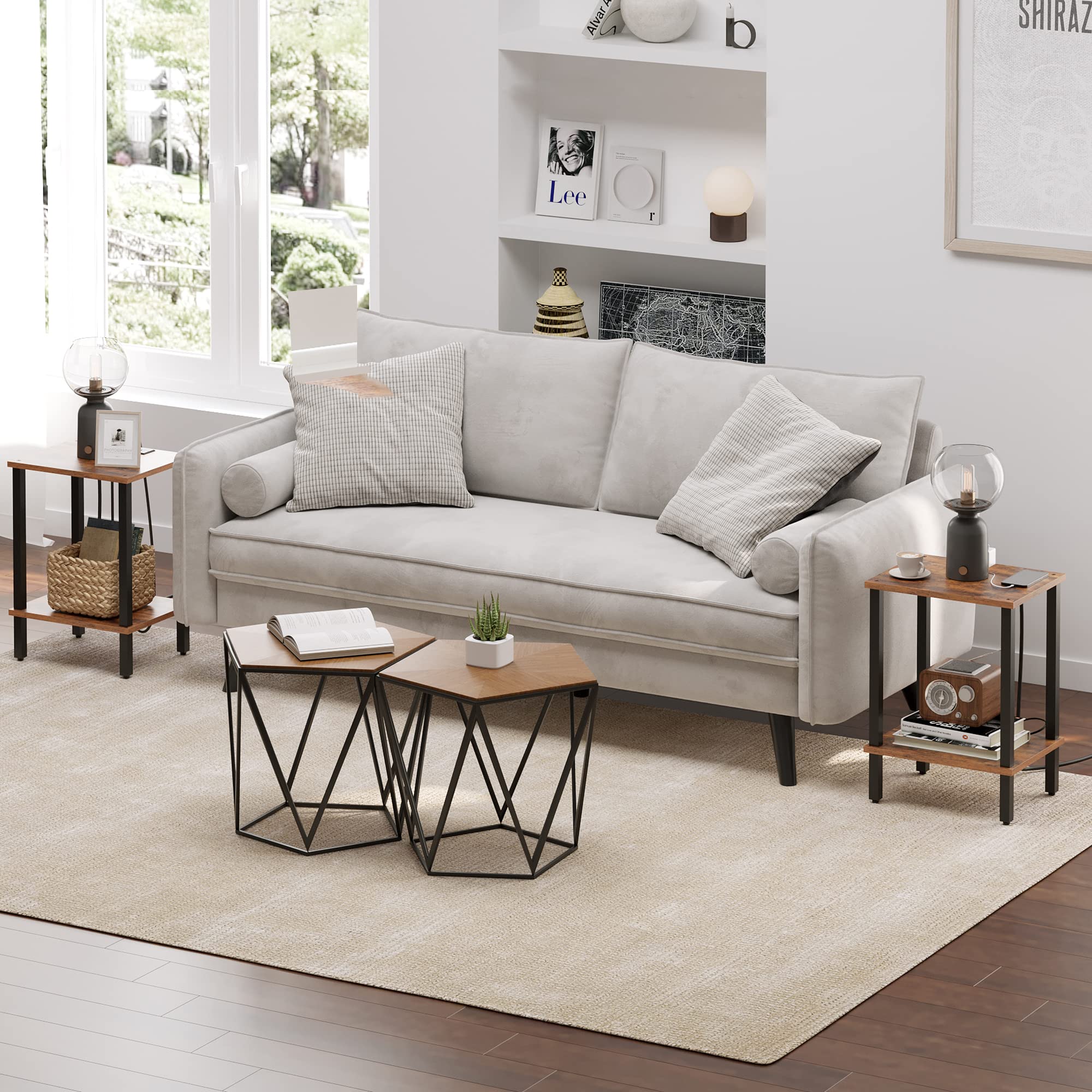 TUTOTAK 2-Tier End Table with Storage Shelf - Compact Side Table & Nightstand for Small Spaces - Perfect for Living Room, Bedroom, Dorm (Model TB01BB034) - Ideal for Holding Lamps, Books, and Bedside Essentials