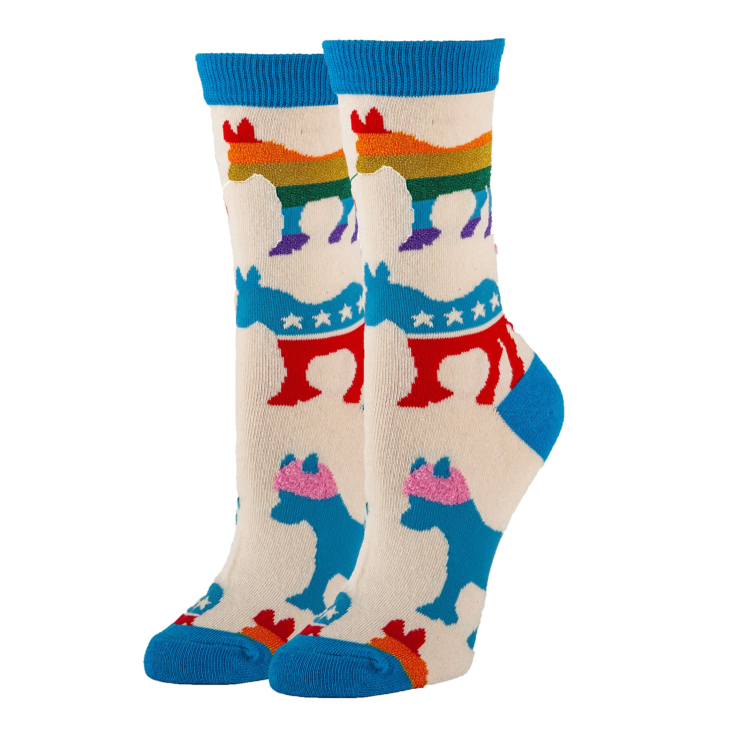Funny Political-Themed Crew Socks for Women - Novelty Crazy Dress Socks Gift Idea - Fits Shoe Size 5-10 - Perfect for Office, Parties & Political Events