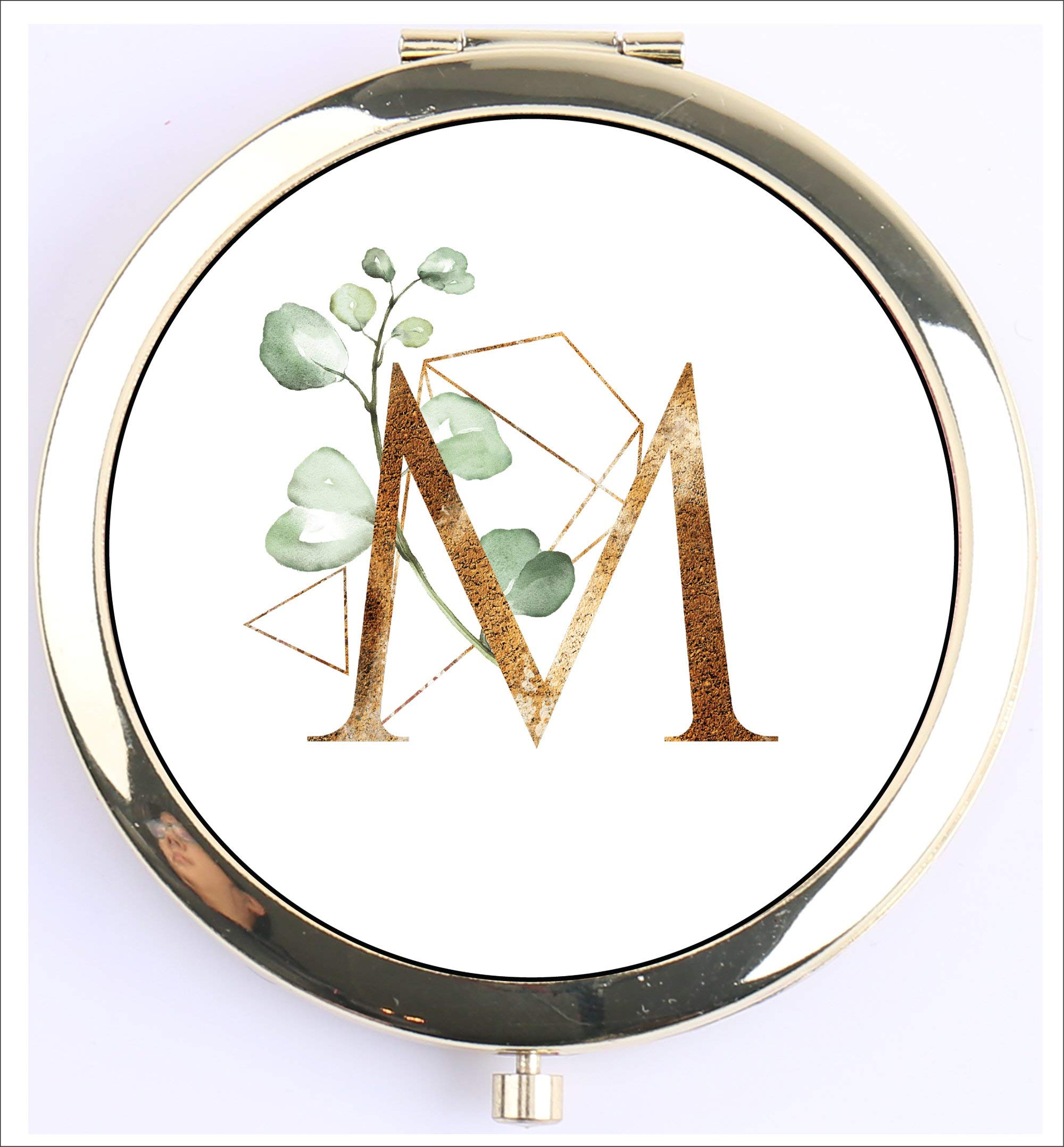 Personalized Monogram Compact Mirror - Elegant Gold Pocket Mirror with Initial (Letter M) - Perfect Bridesmaid Gift, Bachelorette Party Favors & Travel Essential