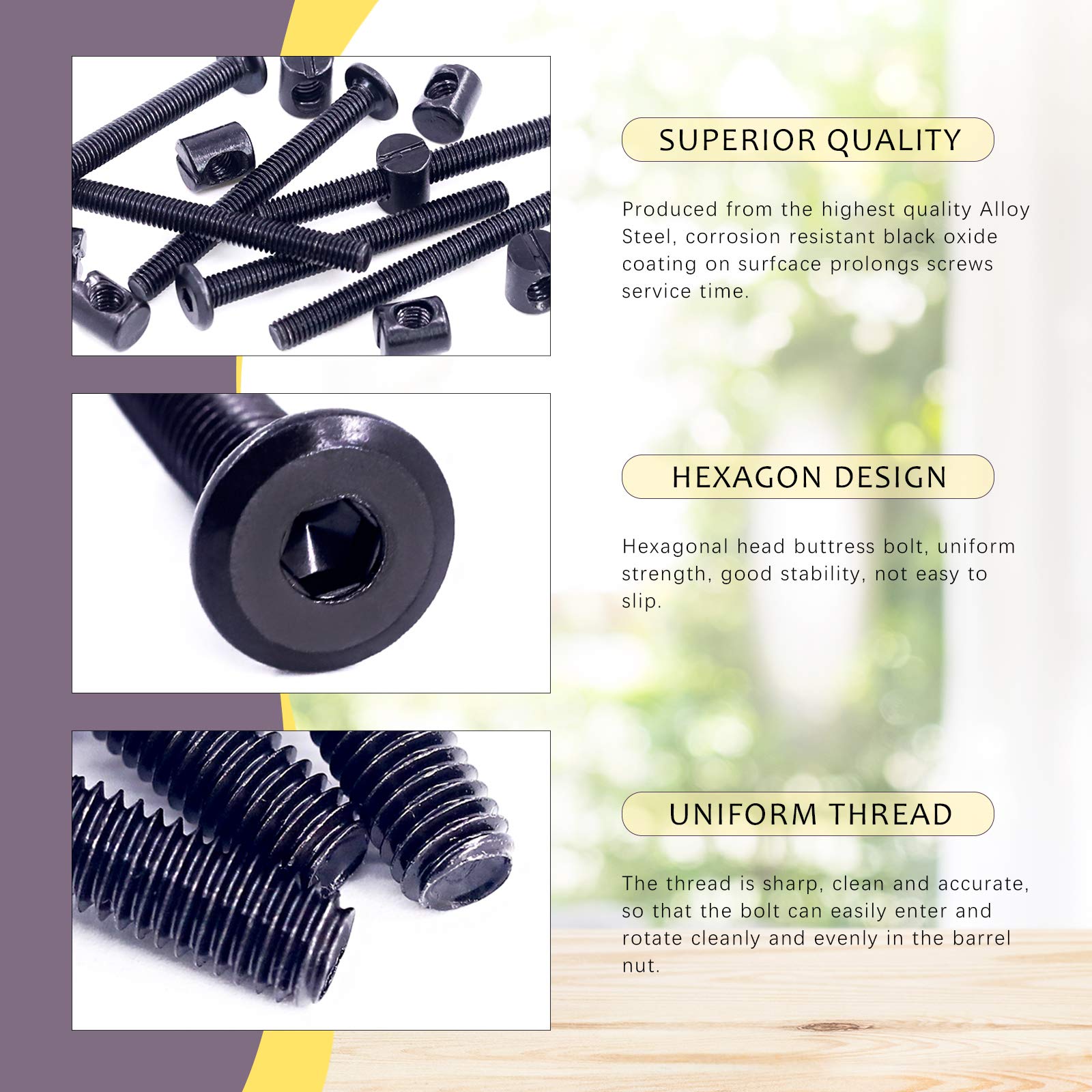 Swpeet 25Pcs M6x65mm Crib Screws with Allen Wrench - for Baby Beds & Furniture Assembly
