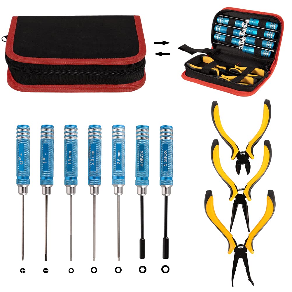 10-in-1 RC Tools Kit with Screwdriver, Pliers & Wrench - Professional Repair Tool Set for RC Cars, Drones, Airplanes & Boats - Perfect for Hobbyists and DIY Enthusiasts