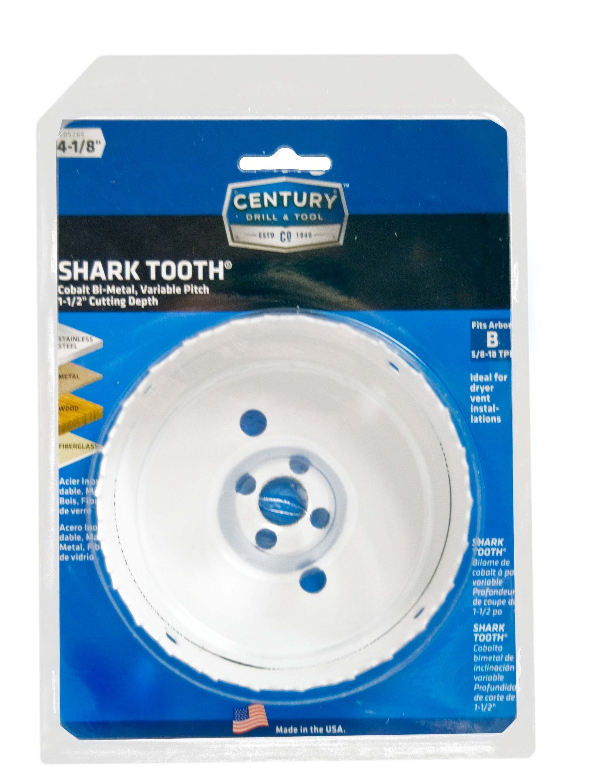 Century Drill & Tool 5266 Shark Tooth Bi-Metal Hole Saw - 4-1/8 Inch Diameter for Fast, Clean Cuts in Wood, Metal & Plastic - Perfect for Plumbing, Electrical & DIY Projects