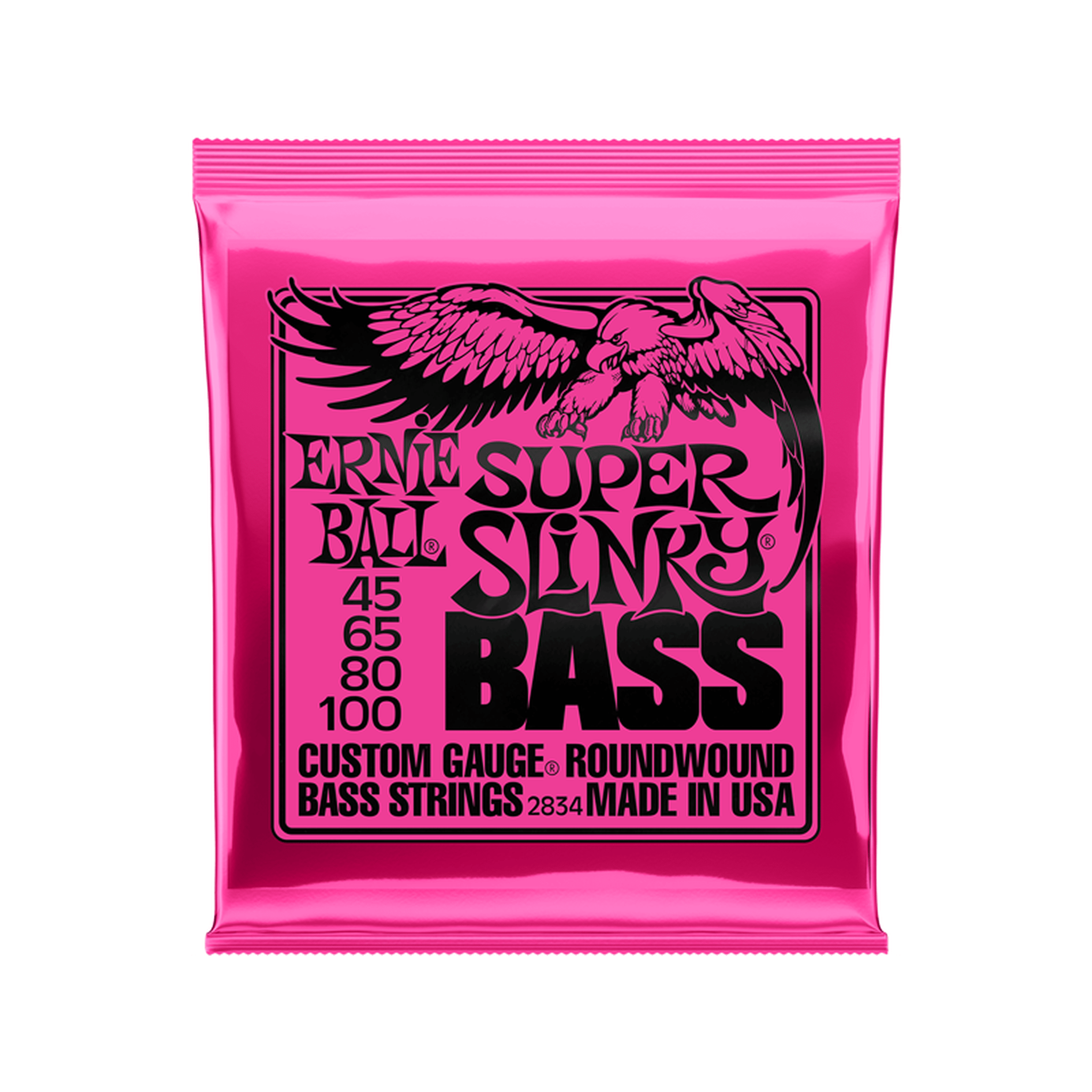 Ernie Ball Super Slinky Bass Guitar Strings 45-100 Gauge - Perfect for Rock, Metal & Studio Recording