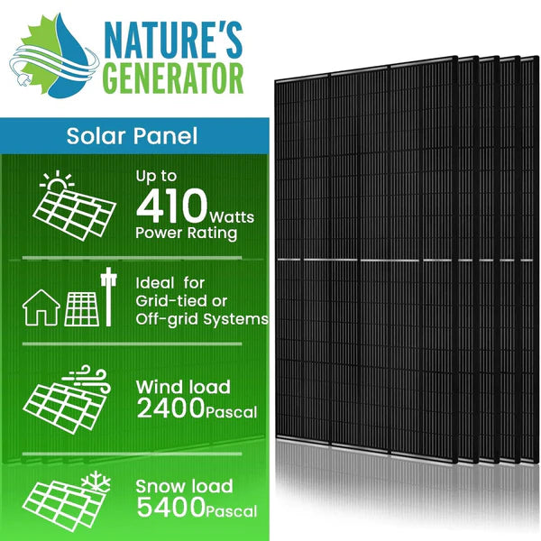 Natures Generator 10 x 410 Watt Monocrystalline Solar Panels for Home, RV, Off-Grid Power - High Efficiency Solar Energy System for Camping, Emergency Backup & Sustainable Living
