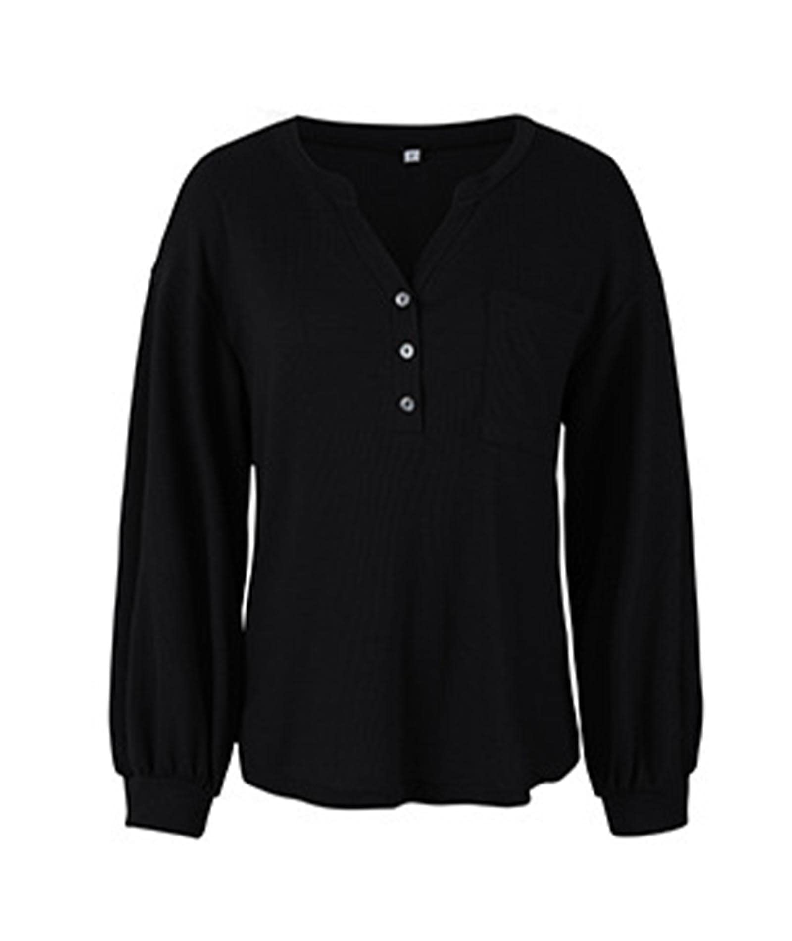 SOMTHRON Women's V-Neck Loose Knit Long Sleeve Button Down Henley Pullover Tunic Top - Casual Waffle Shirt for Everyday Wear, Office & Weekend Outfits