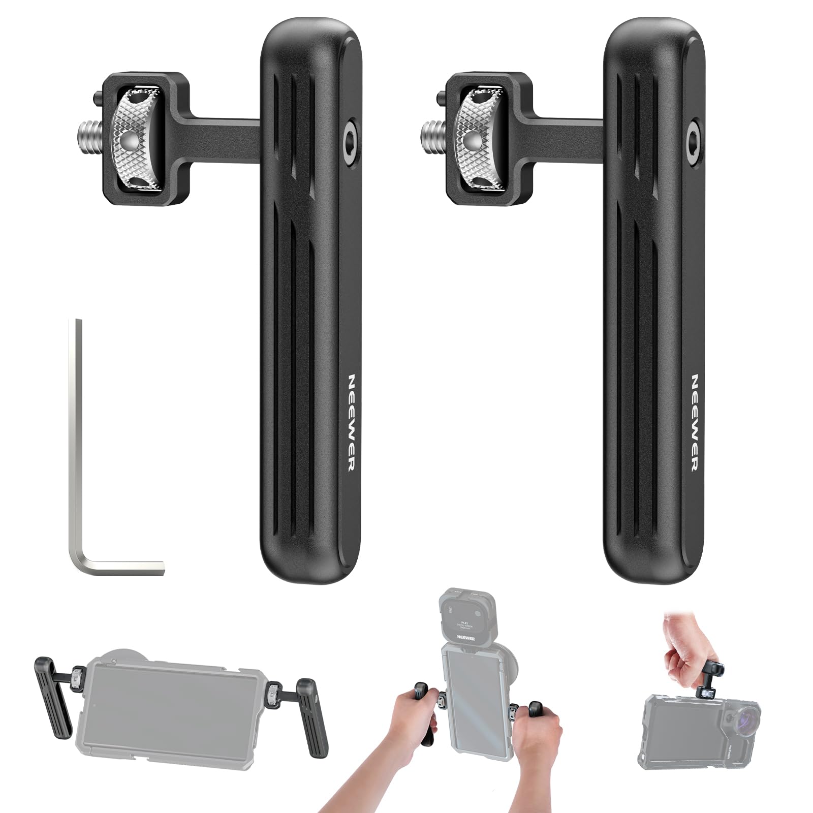 Neewer 2 Pack Rotatable Side Handle/Top Handle for iPhone 16 15 Pro Max & Samsung S24 S23 - 1/4