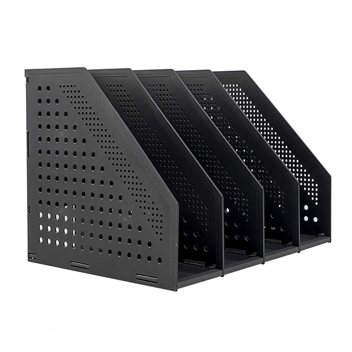Collapsible Magazine File Holder & Desk Organizer - 4 Compartment Vertical Storage Bin for Office & Home - Portable Desktop File Organizer, Book Holder, Folder Crate - Perfect for Office Supplies, School, and Home Organization