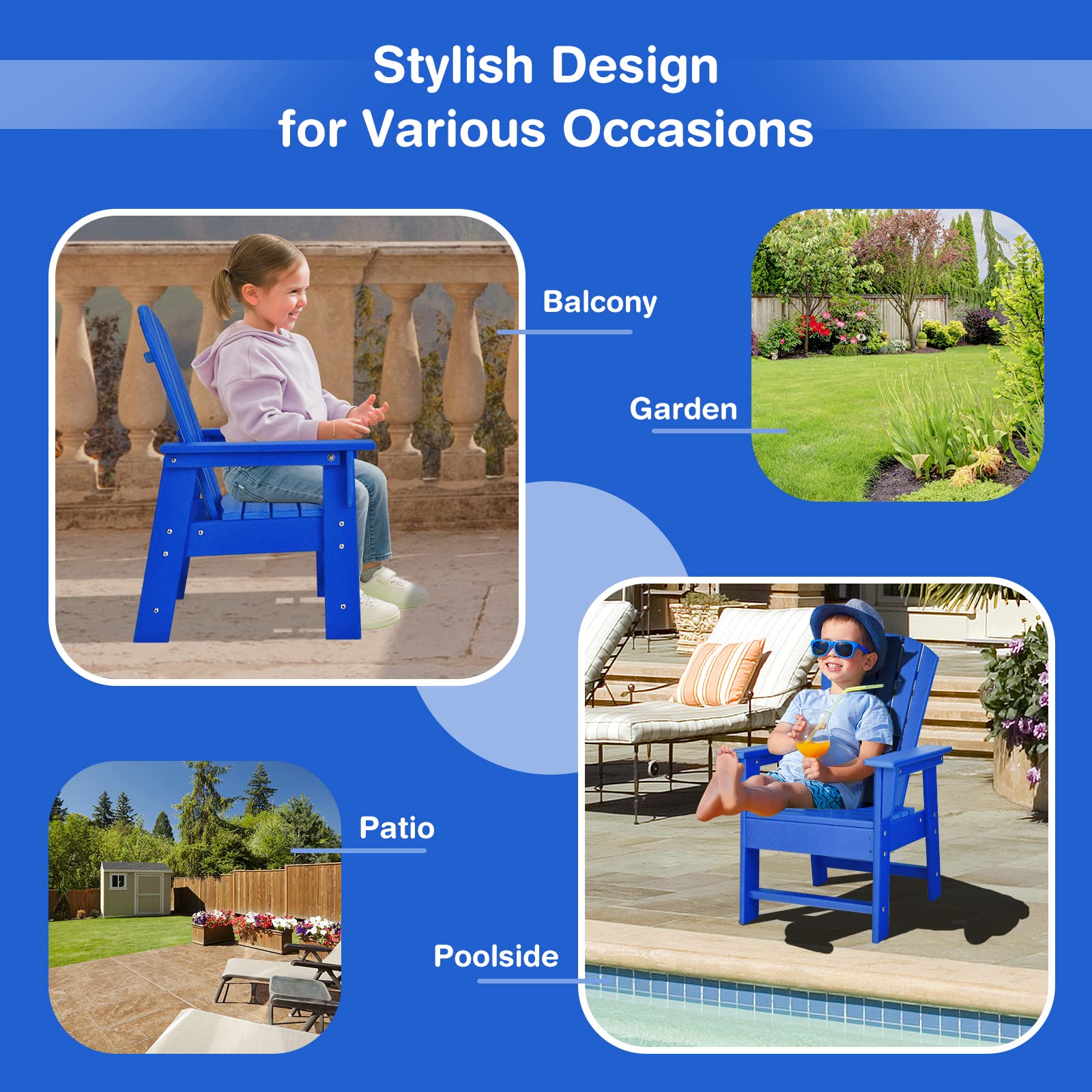 **Giantex Kids Adirondack Chair - HDPE Outdoor Patio Chair with Ergonomic Backrest for Deck, Porch, Backyard & Poolside - Weather-Resistant Toddler Lawn Chair for Indoor & Outdoor Use (Blue, 1-Pack) - Perfect for Relaxing, Lounging & Outdoor Play**