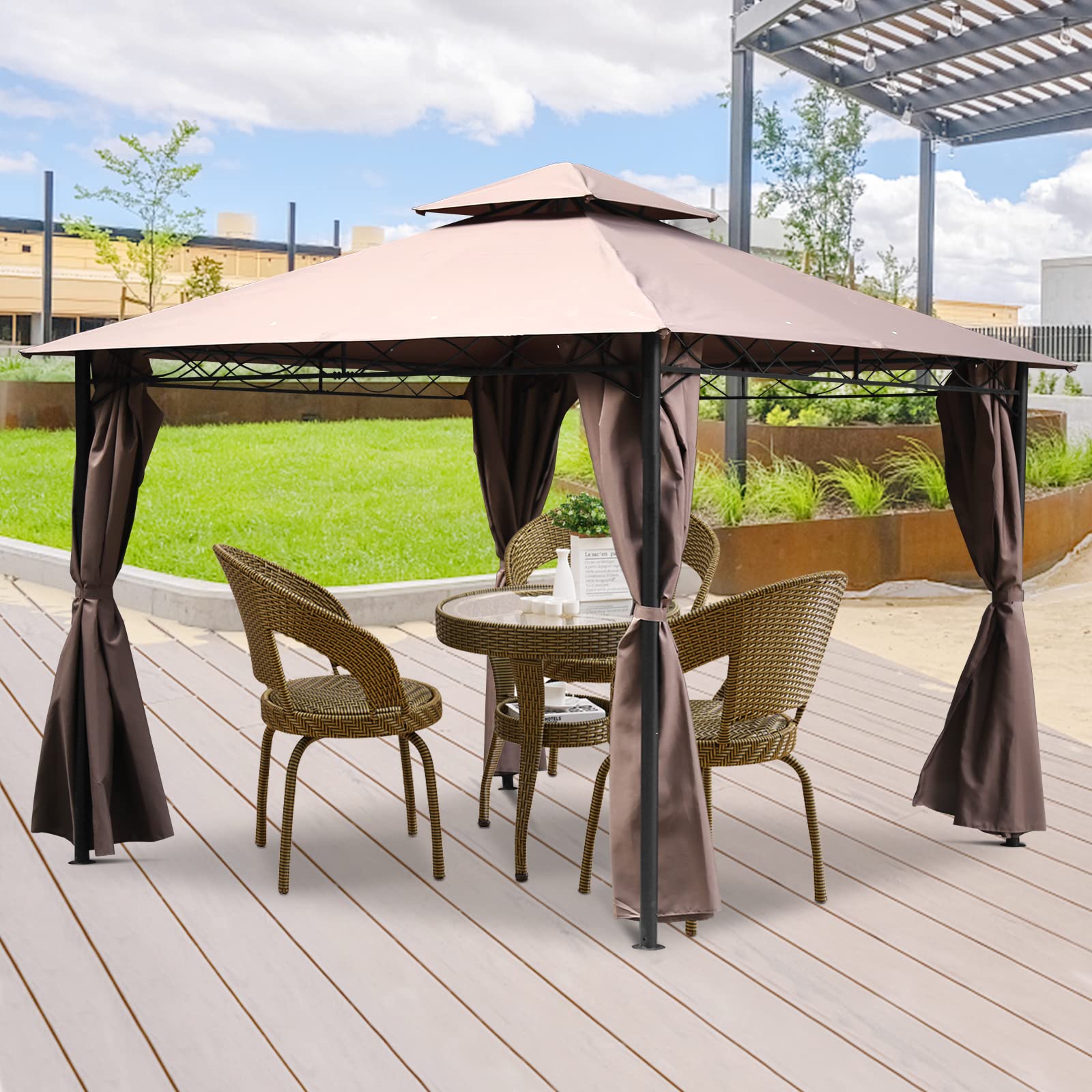 10' x 10' Large Gazebo Canopy Tent with Sidewalls - UV Block & Waterproof Outdoor Party Tent with Double Roof & Privacy Screen - Perfect for BBQ, Wedding, Garden, Backyard, and Patio Events