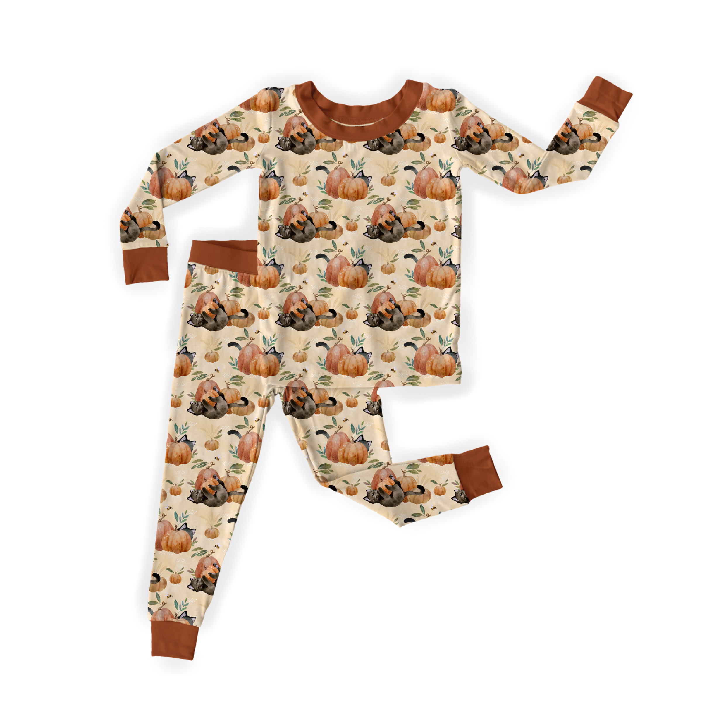 Cat O Lantern Two Piece Pajama Set - Halloween Cat Costume Pajamas for Women & Girls - Cozy Matching Sleepwear for Fall & Halloween Parties