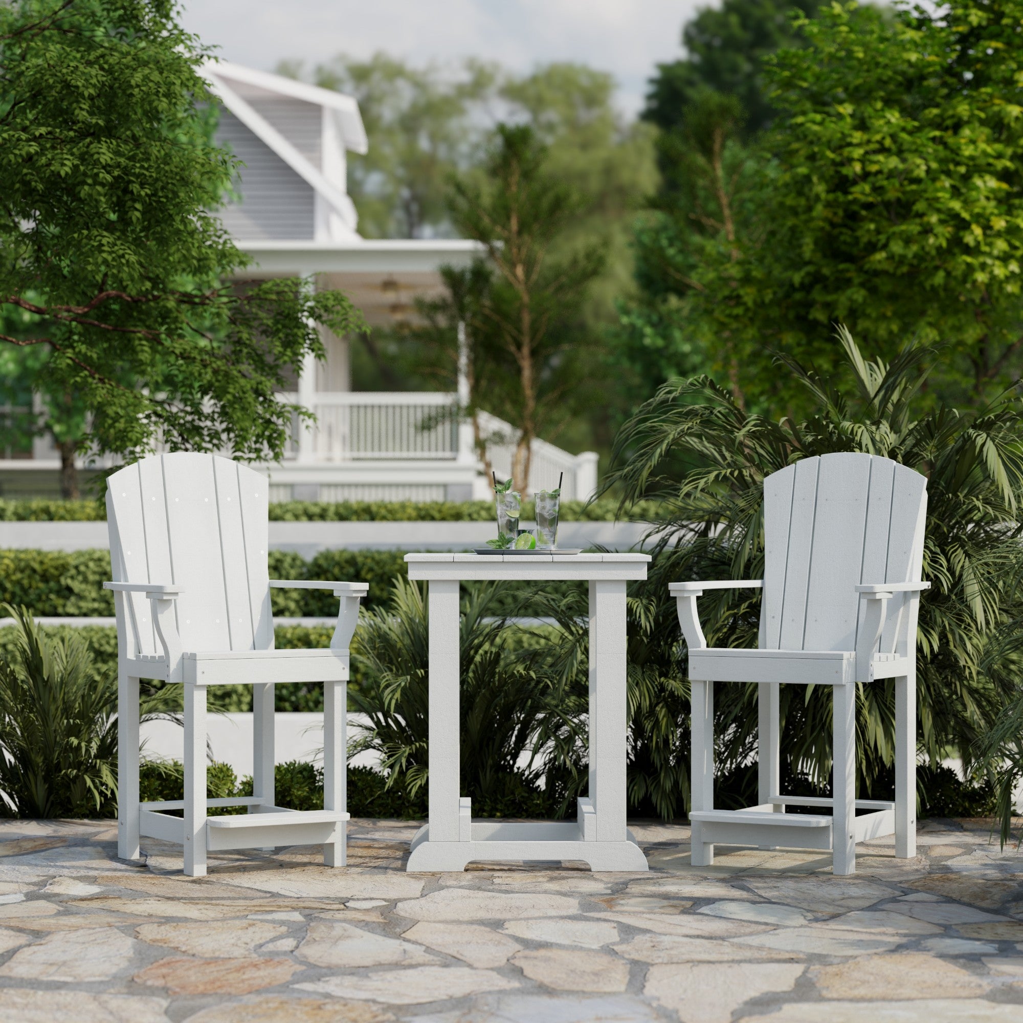 Heritage 3-Piece Patio Counter Height Bar Set - Outdoor Bistro Table & Stools for Backyard, Deck, Garden, Poolside Dining & Entertaining
