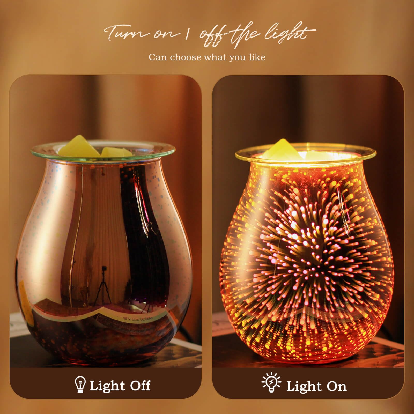 Porseme Rose Gold Electric Wax Warmer - 3D Glass Firework Effect Candle Wax Melter with Dimmer, Fragrance Oil Diffuser for Home, Office, Bedroom | Aromatherapy, Relaxation & Home Decor Gift Idea
