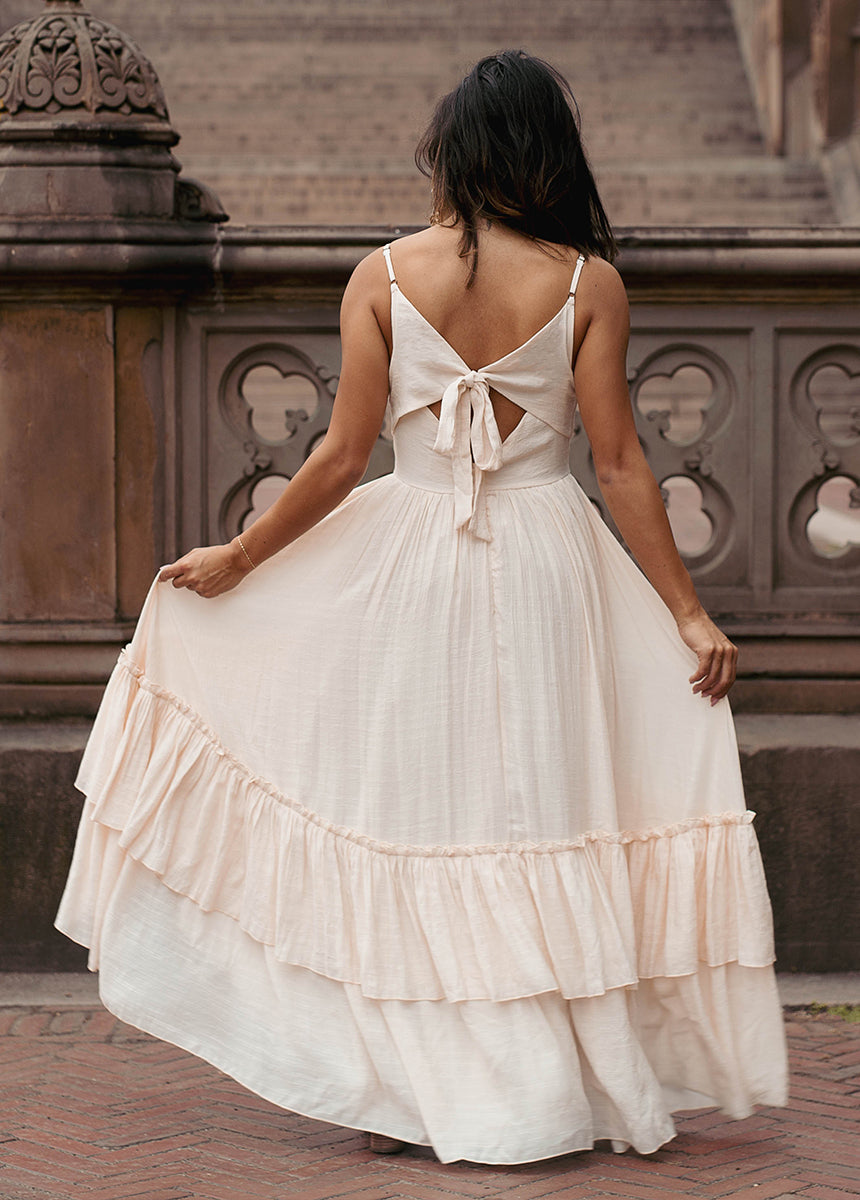 Everlie Cream Flowy Maxi Dress for Women - Elegant Boho Summer Beach Wedding Party Dress