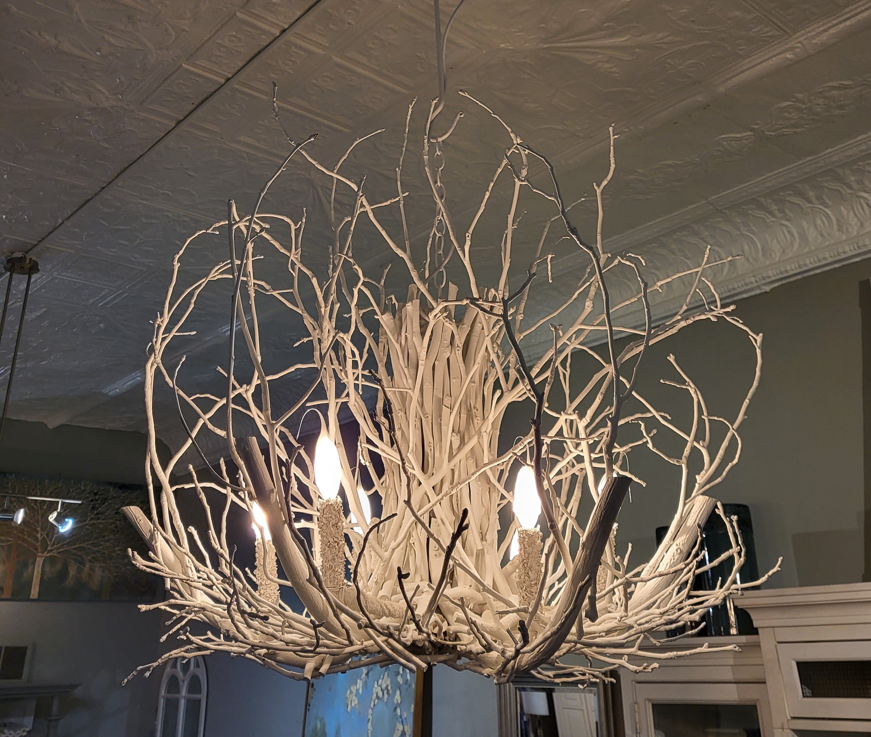 Wildwood Hickory 6-Light Chandelier in Simply White - 36x36 Inches - Rustic Farmhouse Ceiling Light Fixture for Dining Room, Living Room & Bedroom