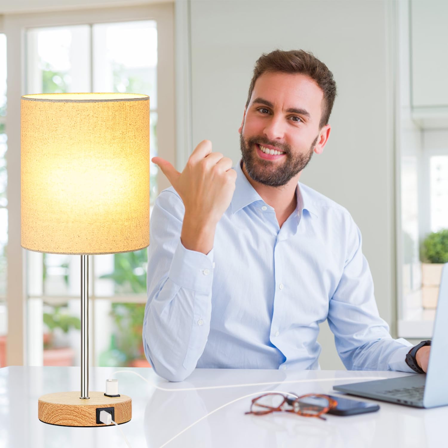 Lynnoland Touch Wood Table Lamps Set of 2 - USB & AC Outlet Bedside Lamps, 3-Way Dimmable Nightstand Lighting with 800 Lumens 2700K Warm White Bulbs Included - Perfect for Bedroom, Living Room, Nursery & Office Decor