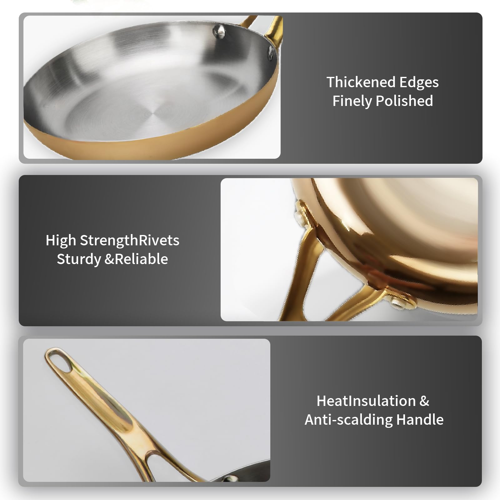 DAEDALUS 10 Inch Stainless Steel Frying Pan - Tri-Ply Nonstick Skillet for Perfect Cooking, Oven & Dishwasher Safe, Durable Gold Finish - Ideal for Searing, Sauteing & Everyday Home Cooking