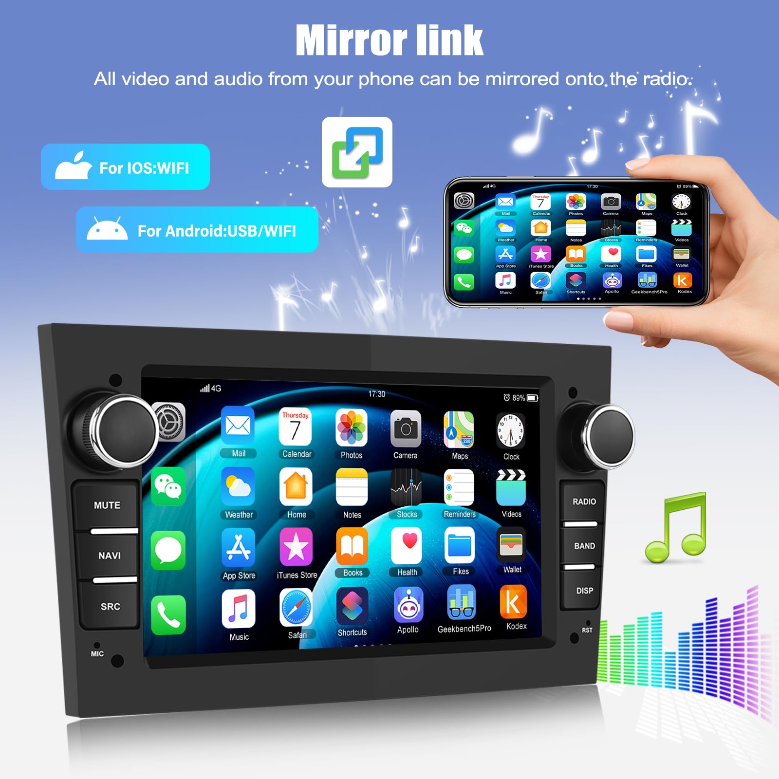 CAMECHO 7 Inch Android 13 Car Stereo with 2GB RAM 64GB ROM - Wireless CarPlay & Android Auto - Compatible with Opel Astra Antara Vectra Corsa Zafira Meriva - Double Din Touchscreen with RDS FM Radio & Bluetooth - Perfect for Navigation, Music Streaming & Hands-Free Calling