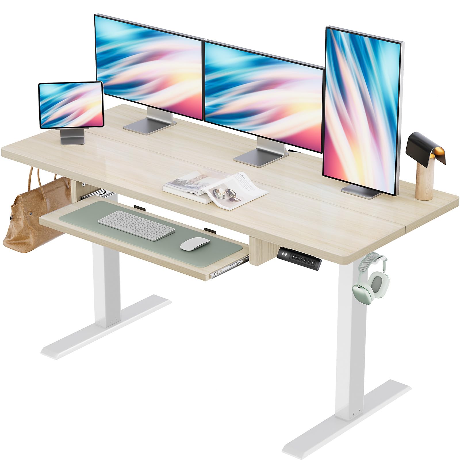 Marsail Electric Standing Desk with Ergonomic Keyboard Tray - 55 x 24 Inch Adjustable Height Desk (27.5” to 46.7”) - 4 Memory Presets, Smooth & Quiet Lifting - Perfect for Home Office, Gaming Setup, and Workspace Ergonomics - Model TZESD15Modern