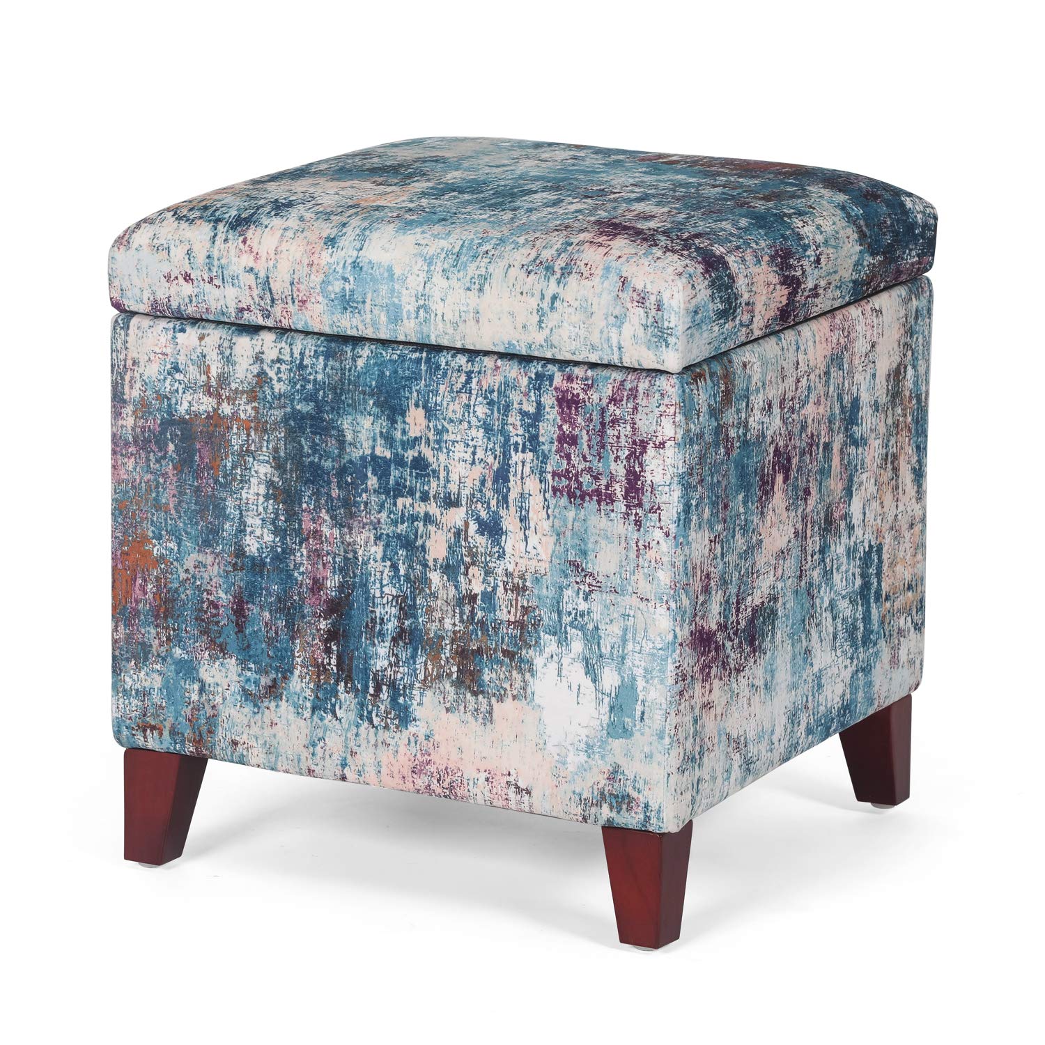 Homebeez Storage Ottoman Foot Rest Stool - Hinged Lid Cube Ottoman with Wood Legs, Multi-Color - Perfect for Living Room, Bedroom & Home Office Organization