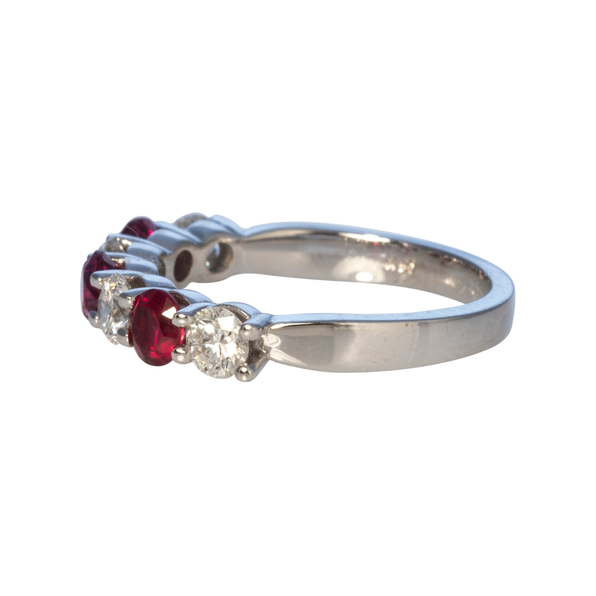 14K White Gold Ruby and Diamond 7 Stone Ring for Women - Elegant Wedding, Engagement, or Anniversary Jewelry Gift