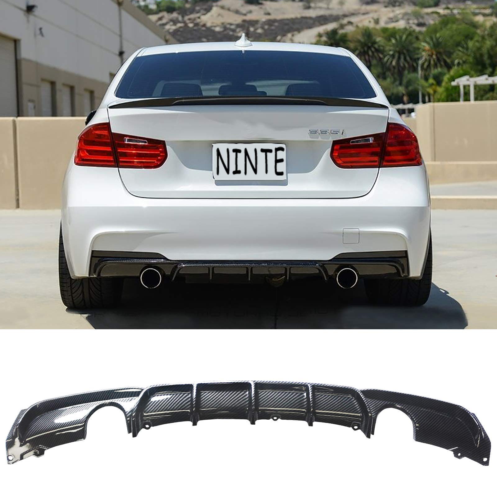 NINTE Rear Diffuser for 2012-2018 BMW 3 Series F30 | M Sport Style Carbon Fiber Lower Bumper Lip | Single Muffler & Dual Outlet Design | Enhances Aerodynamics & Sporty Look for Street & Track Performance