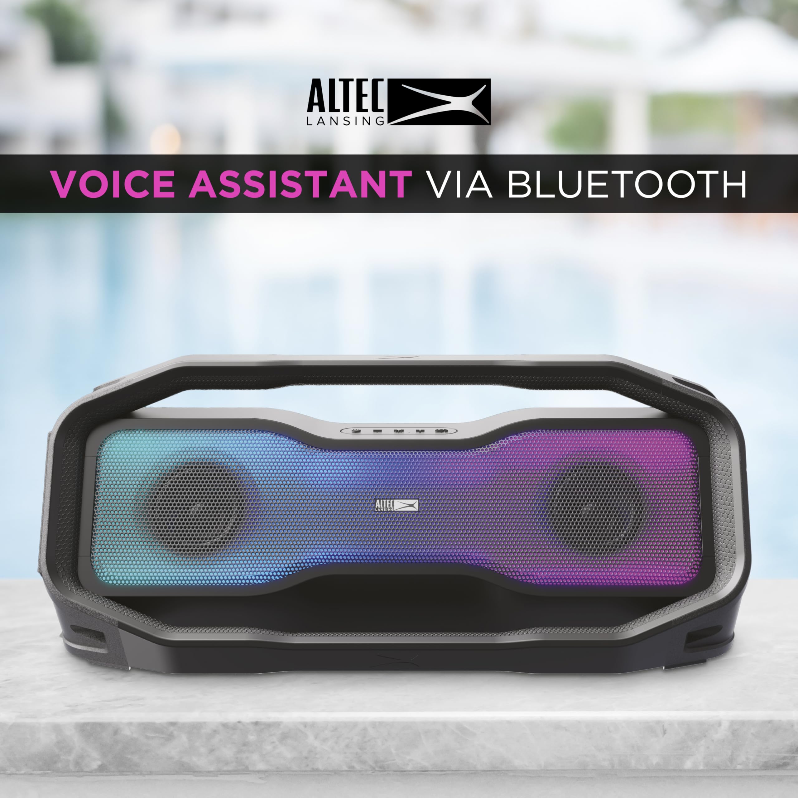 Altec Lansing Rockbox XL 2.0 Portable Bluetooth Speaker with LED Lights | IP67 Waterproof Wireless Speaker | 20H Playtime & App Control | Perfect for Outdoor, Pool Parties, Camping & Beach